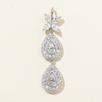 18k Diamond Floral & Pear Shaped Drop Pendant | 1.56ctw