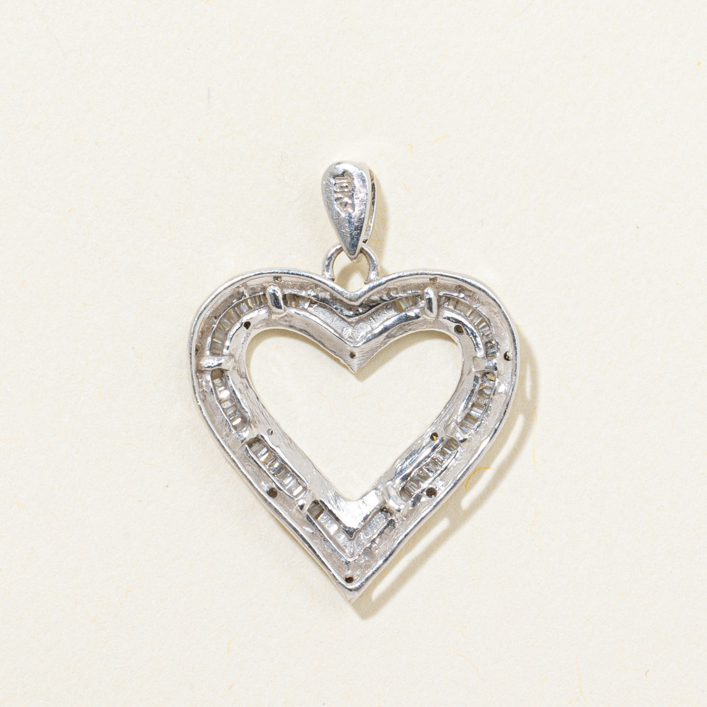 Baguette Cut Diamond Open Heart Pendant | 0.20ctw
