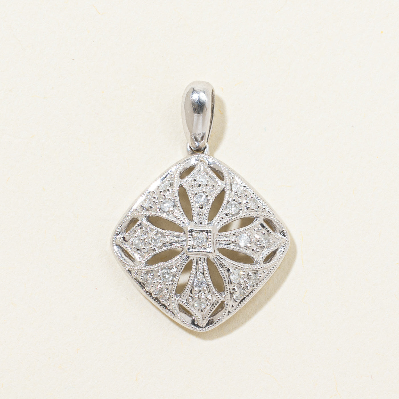 Diamond Milgrained Ornate Soft-Square Pendant | 0.15ctw