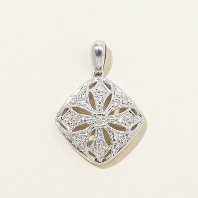 Diamond Milgrained Ornate Soft-Square Pendant | 0.15ctw