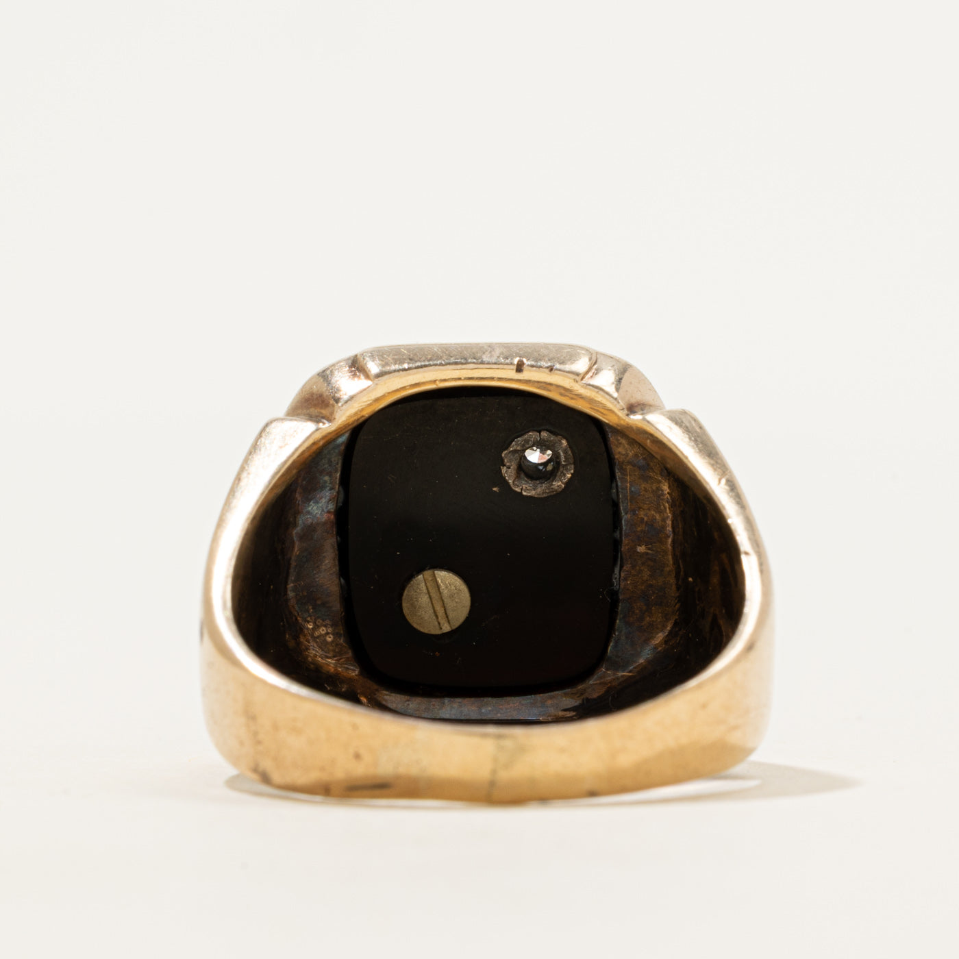 Onyx & Diamond "A" Initial Grooved Signet Ring | 3.25ct, 0.01ct | SZ 12