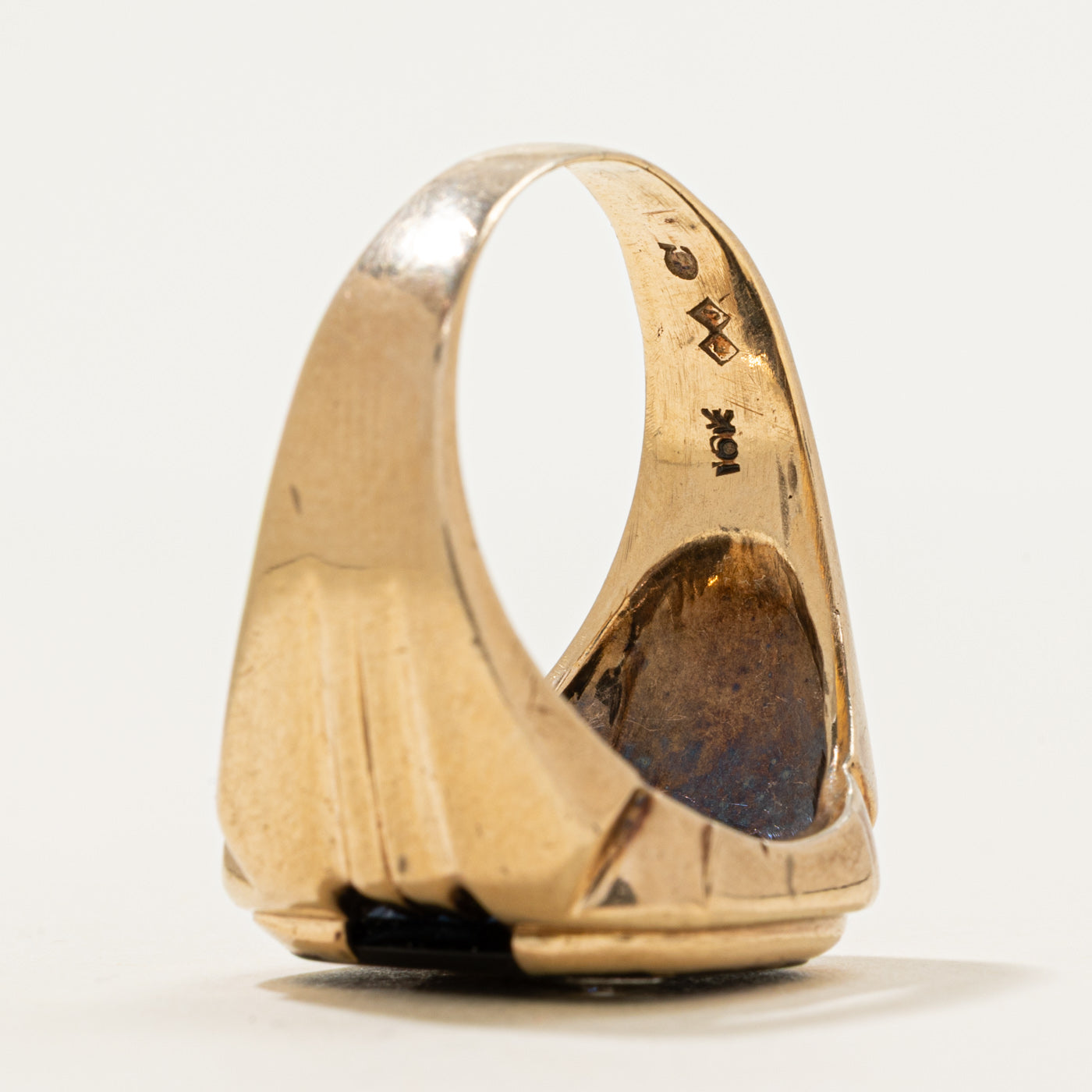 Onyx & Diamond "A" Initial Grooved Signet Ring | 3.25ct, 0.01ct | SZ 12