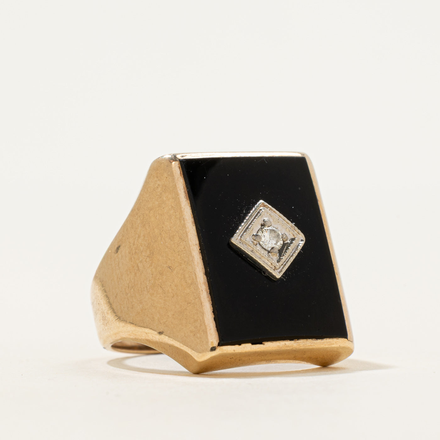 Flush Set Onyx & Diamond Signet Ring | 4.73ct, 0.05ct | SZ 8.25