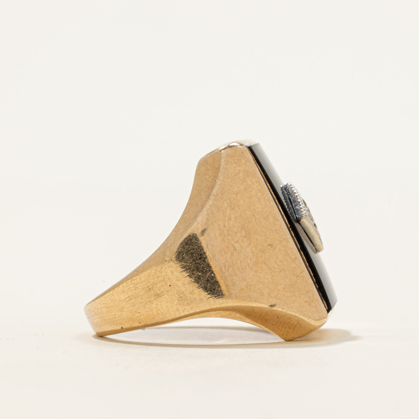 Flush Set Onyx & Diamond Signet Ring | 4.73ct, 0.05ct | SZ 8.25