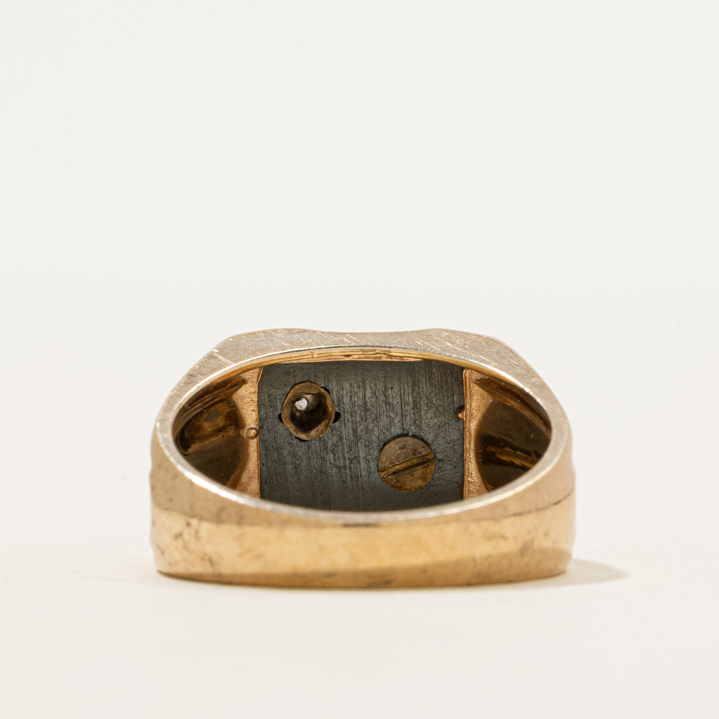 Hematite & Diamond "J" Initial Textured Signet Ring | 4.34ct, 0.005ct | SZ 9.5