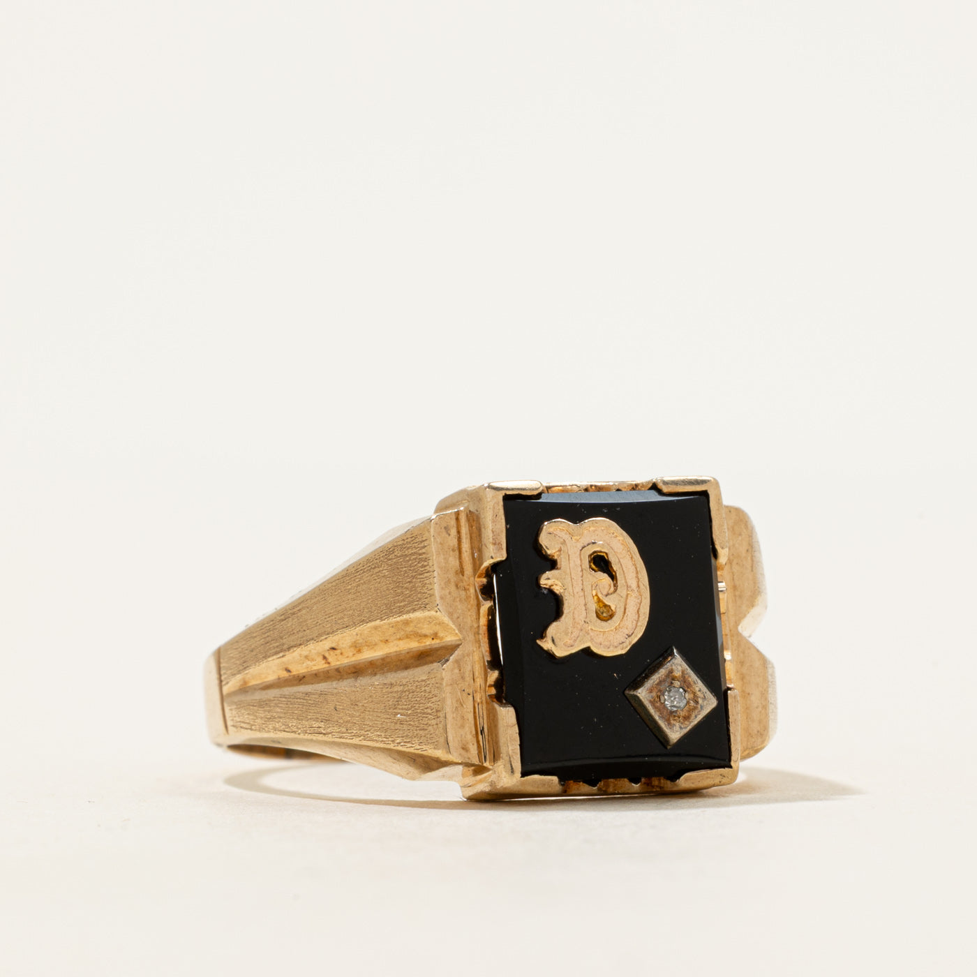 Onyx & Diamond "D" Initial Signet Ring | 2.50ct, 0.005ct | SZ 12.5