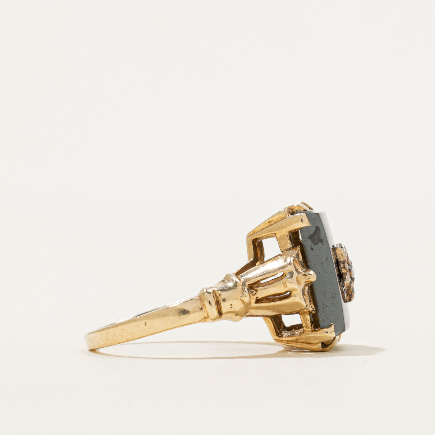 Hematite & Diamond Textured Ring | 4.40ct, 0.01ct | SZ 6.5