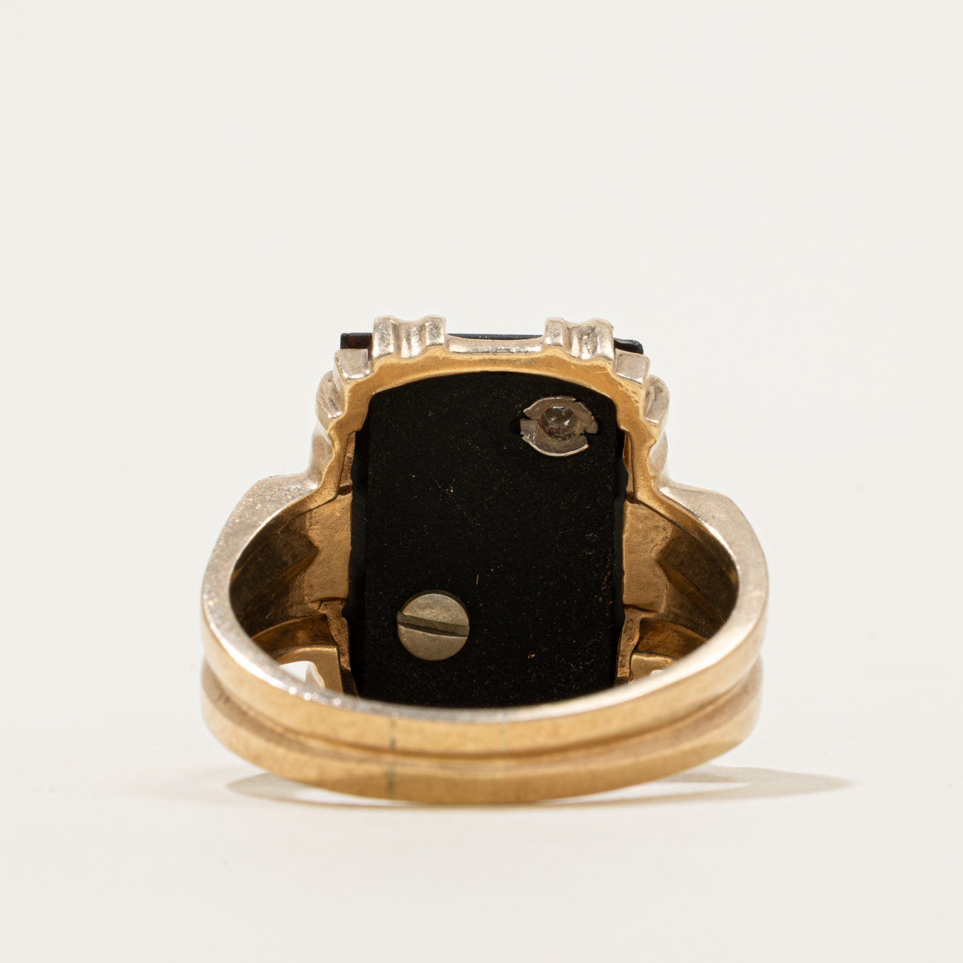 Onyx & Diamond "S" Initial Grooved Ring | 5.10ct, 0.01ct | SZ 11.5