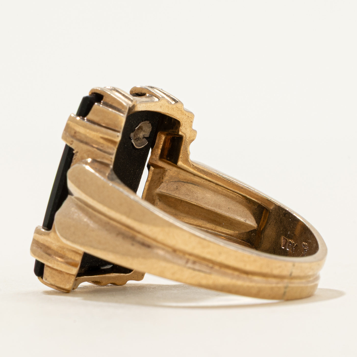 Onyx & Diamond "S" Initial Grooved Ring | 5.10ct, 0.01ct | SZ 11.5