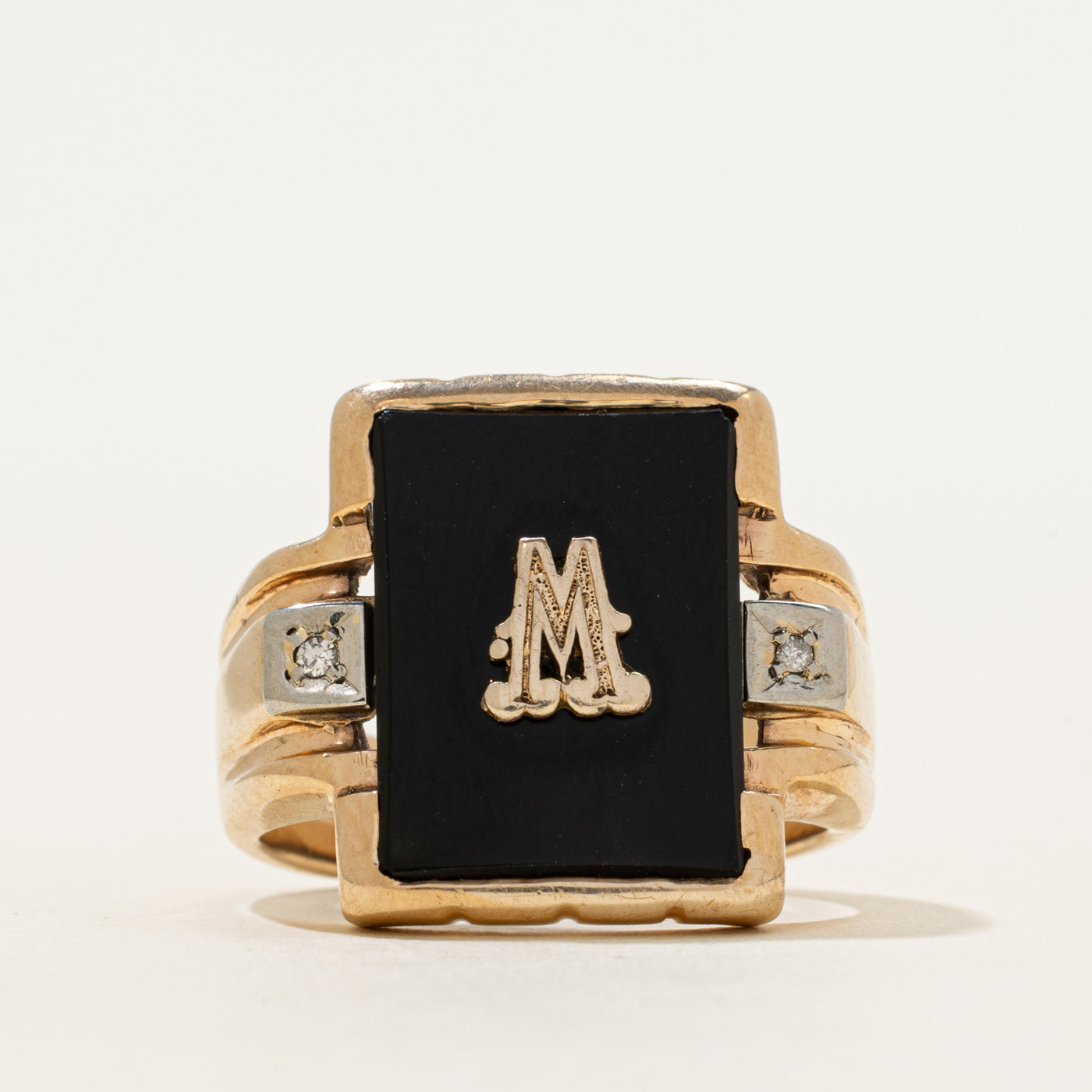 Onyx & Diamond "M" Initial Ring | 3.80ct, 0.01ctw | SZ 7.25