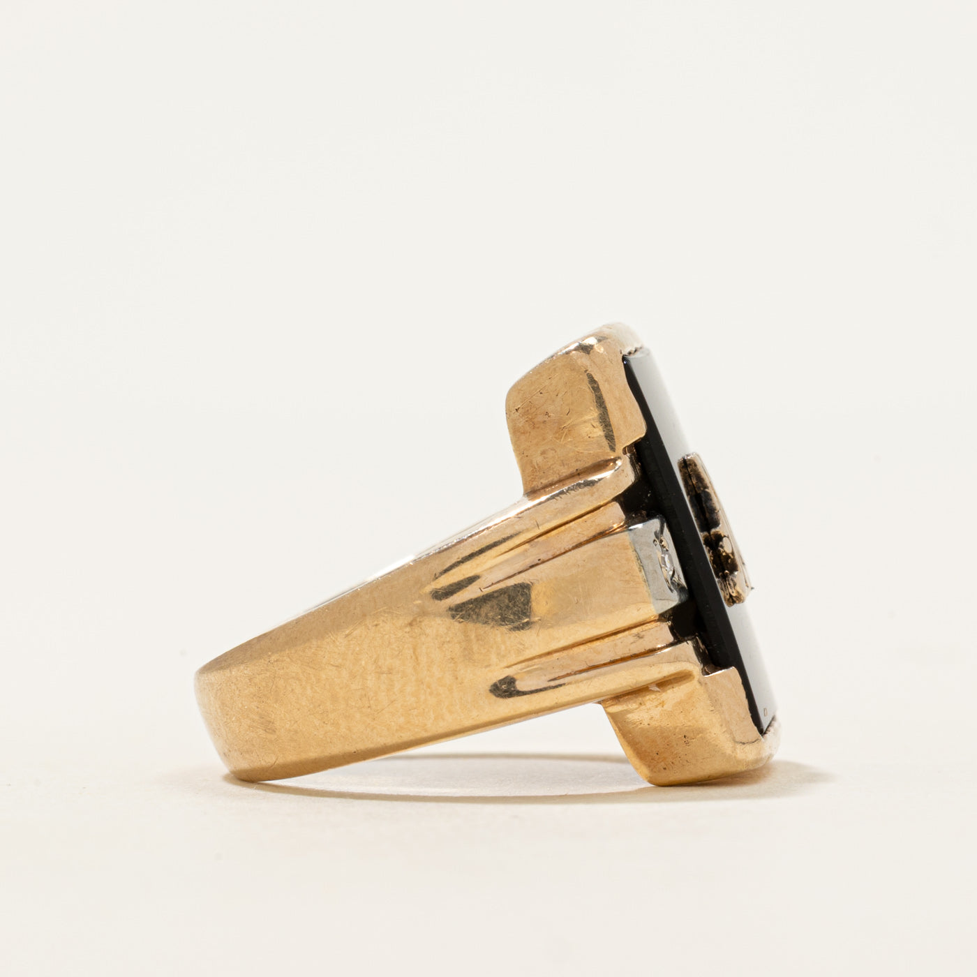 Onyx & Diamond "M" Initial Ring | 3.80ct, 0.01ctw | SZ 7.25