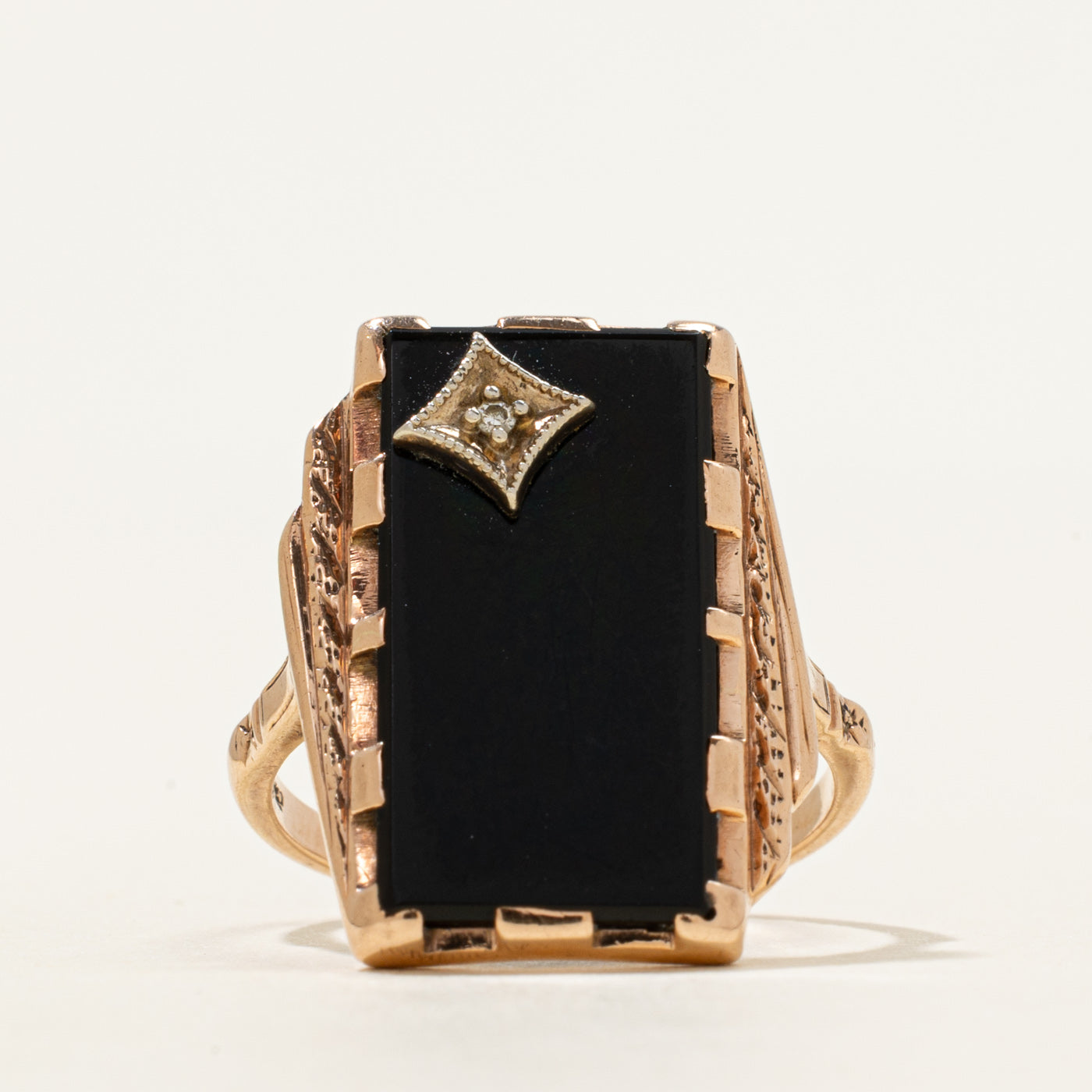 Rose Gold Onyx & Diamond Column Ring | 3.15ct, 0.005ct | SZ 7