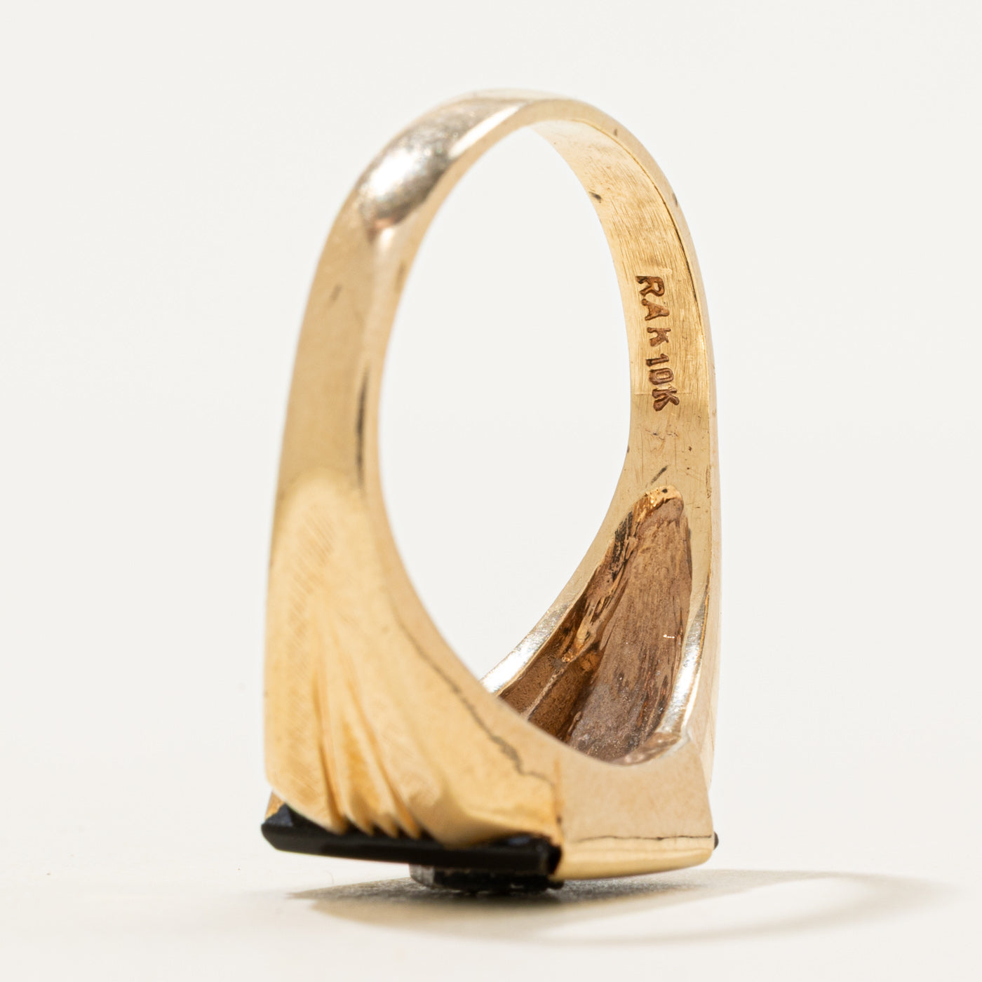 Onyx & Diamond Grooved Signet Ring | 2.15ct, 0.01ct | SZ 11