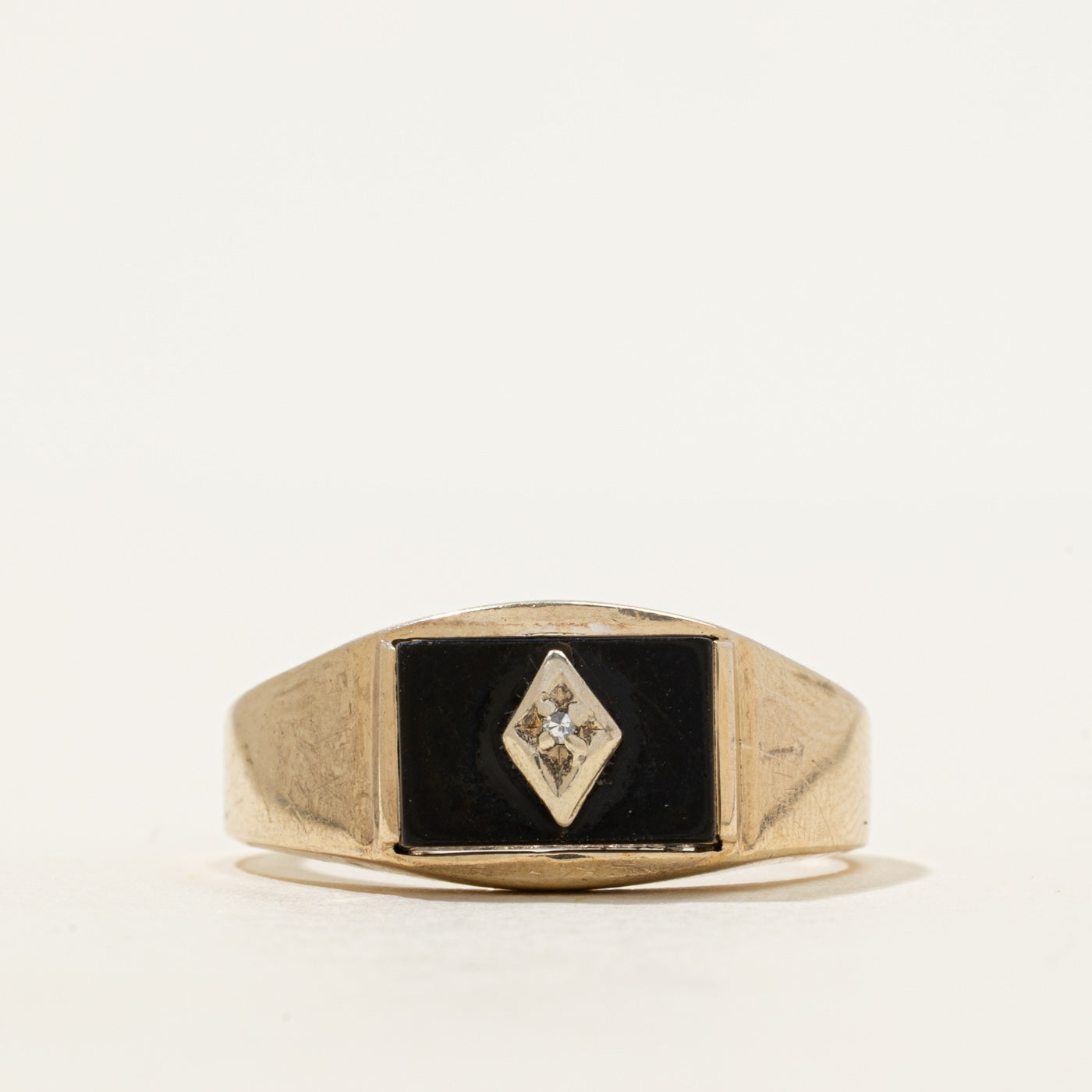 Onyx & Diamond Signet Ring | 1.60ct, 0.001ct | SZ 12