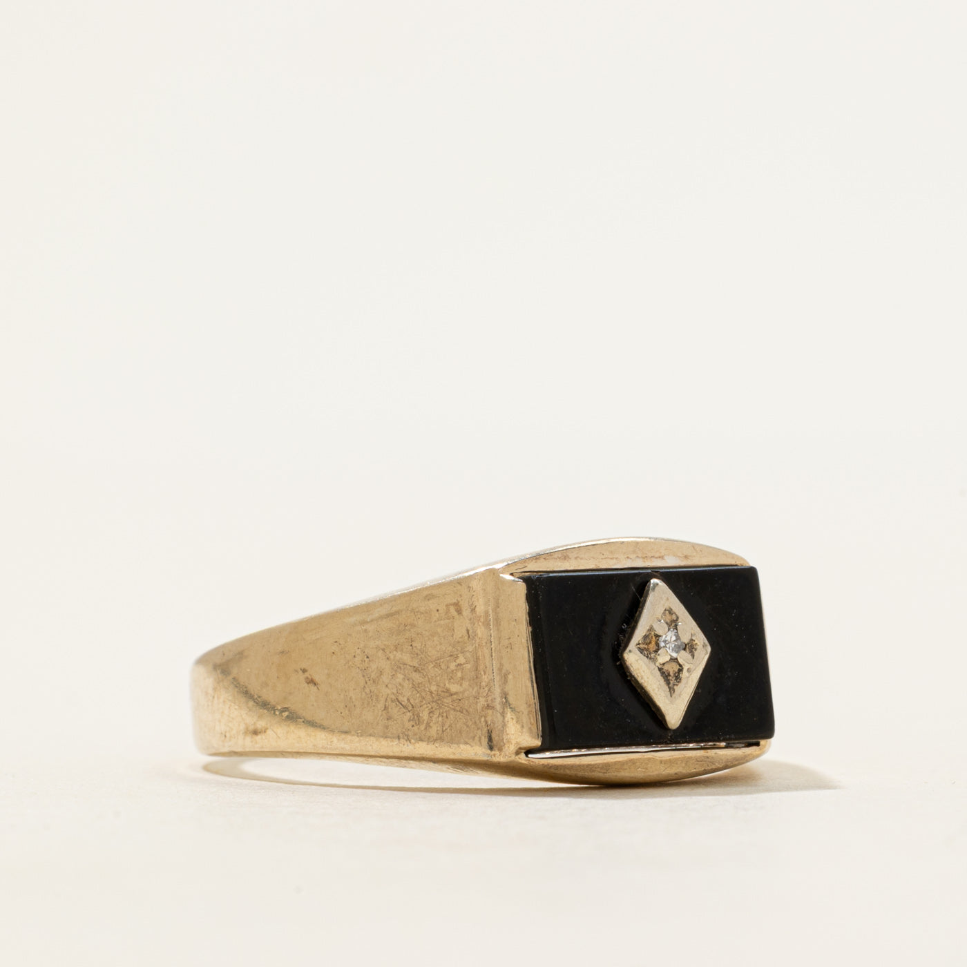 Onyx & Diamond Signet Ring | 1.60ct, 0.001ct | SZ 12