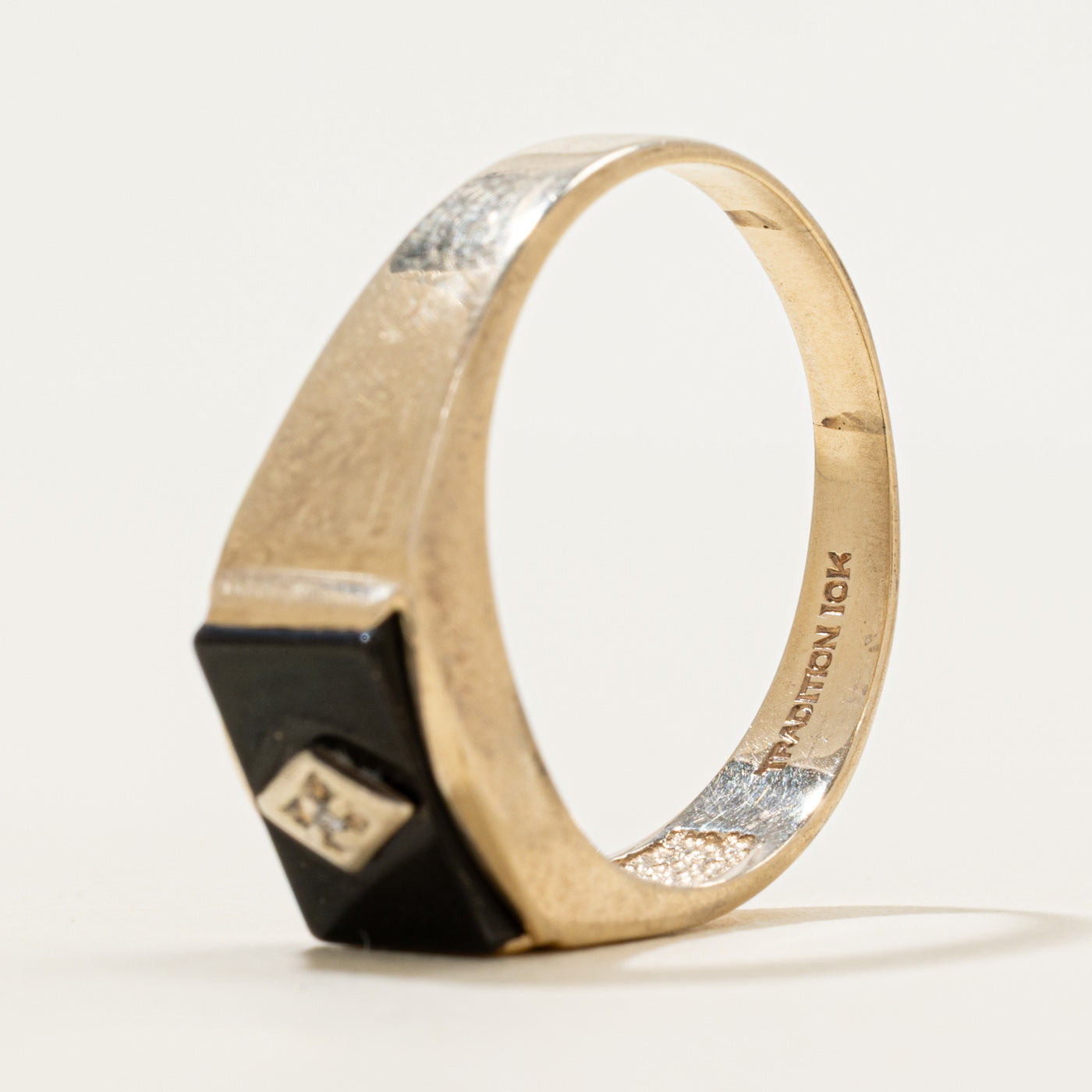 Onyx & Diamond Signet Ring | 1.60ct, 0.001ct | SZ 12