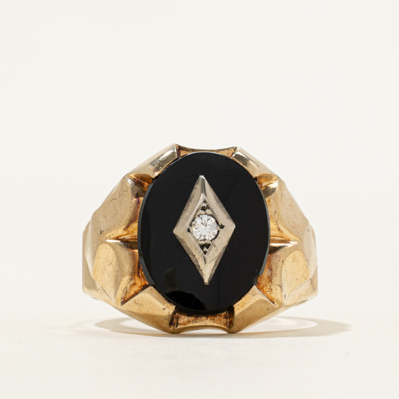 Onyx & Diamond Embossed Ring | 3.25ct, 0.06ct | SZ 11