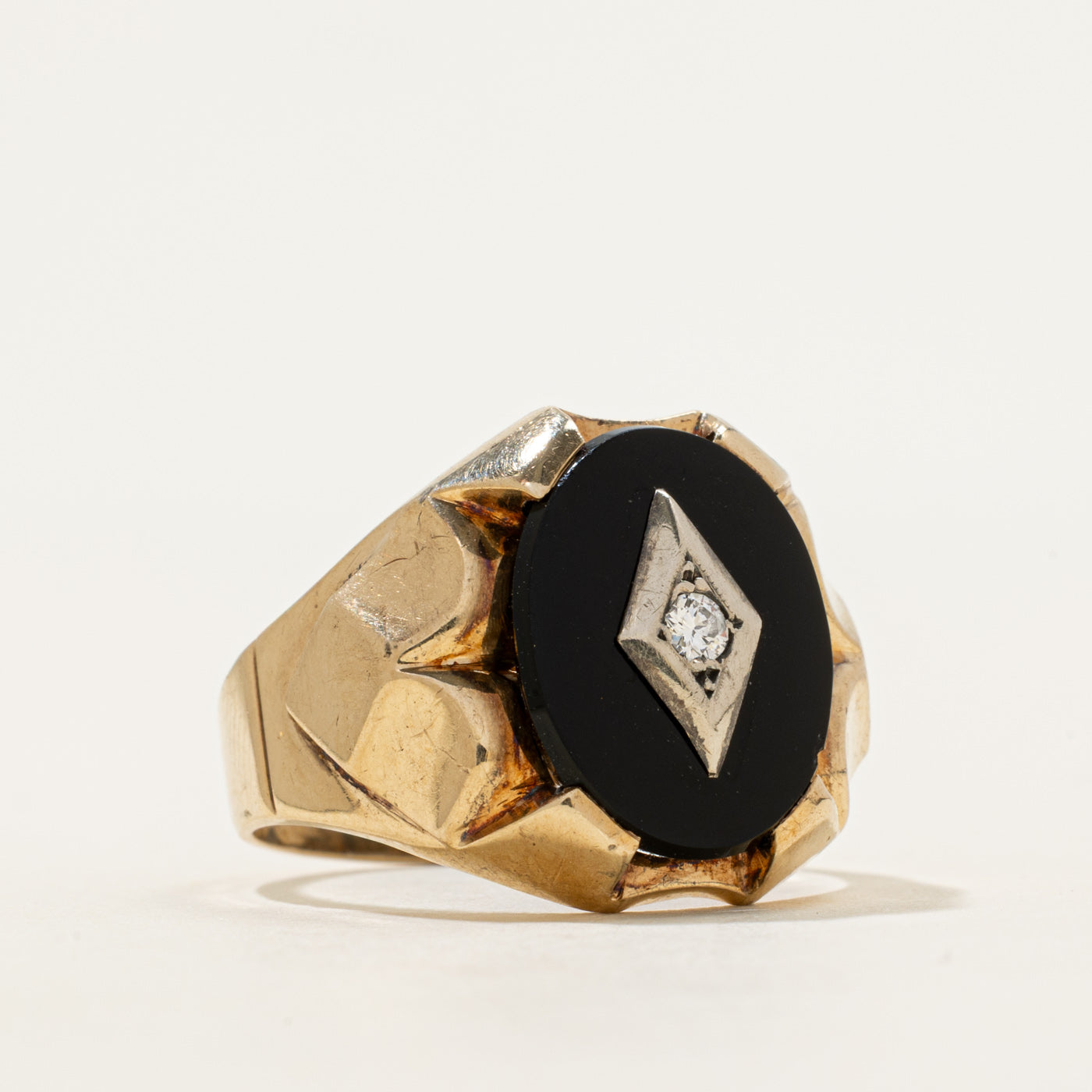 Onyx & Diamond Embossed Ring | 3.25ct, 0.06ct | SZ 11