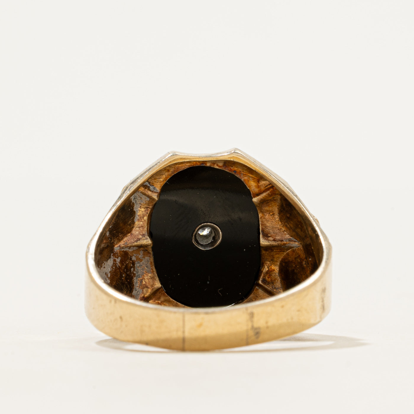 Onyx & Diamond Embossed Ring | 3.25ct, 0.06ct | SZ 11