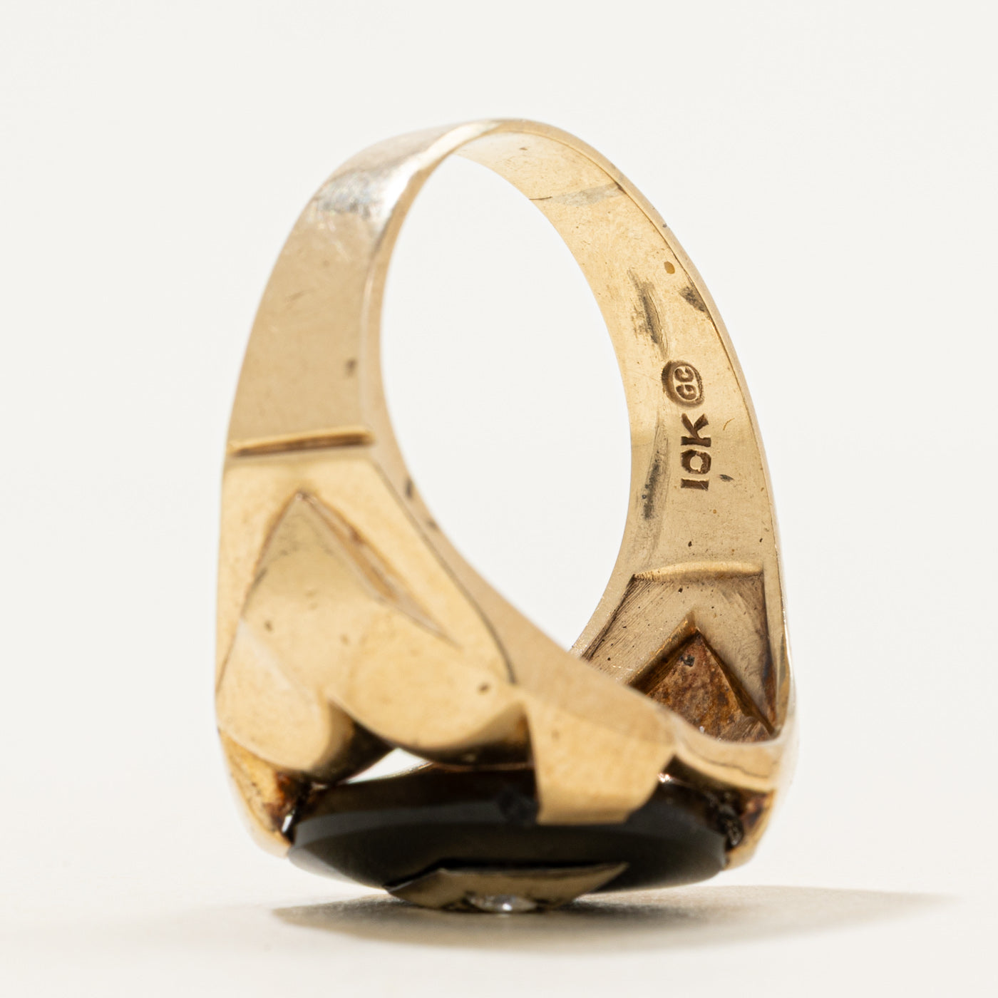 Onyx & Diamond Embossed Ring | 3.25ct, 0.06ct | SZ 11