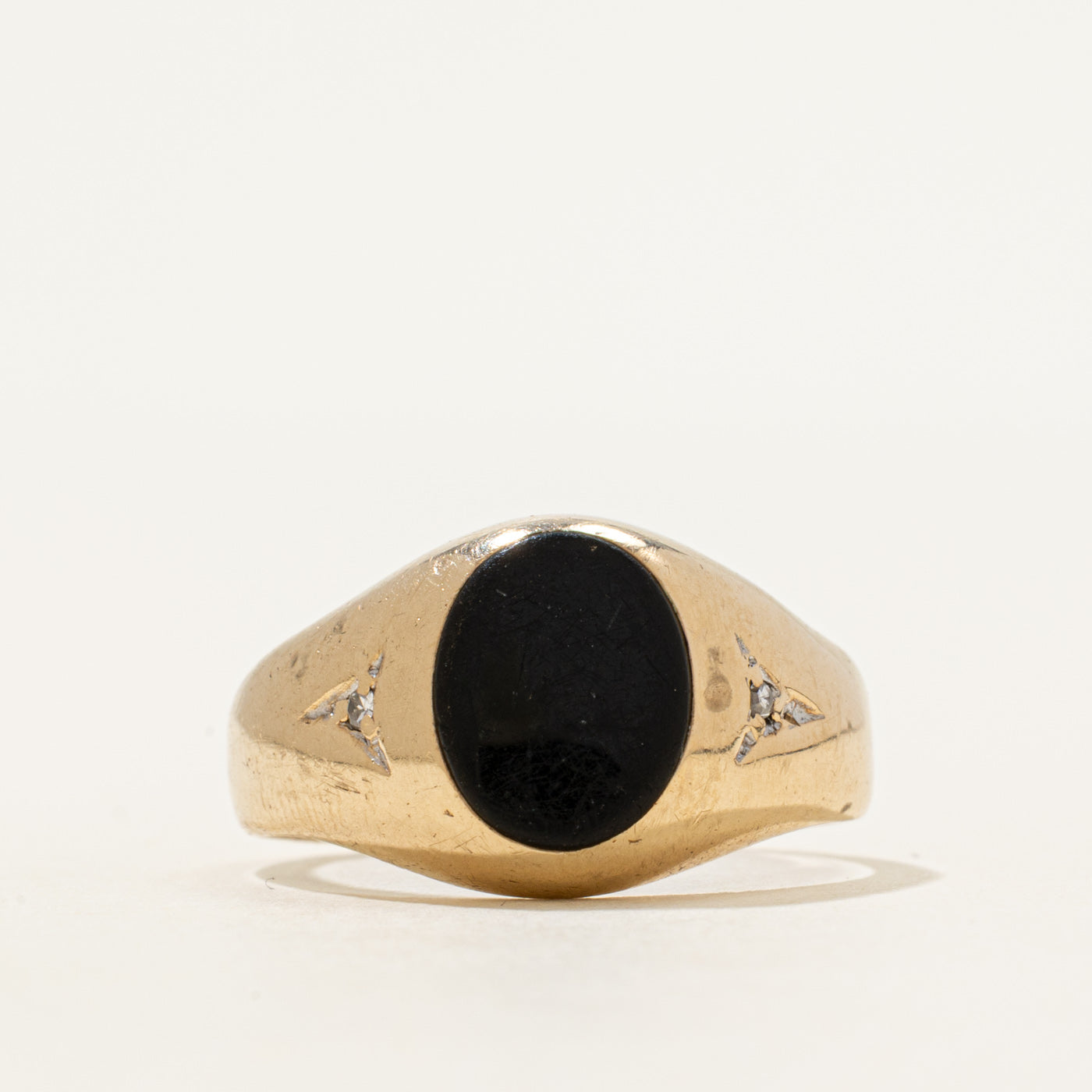 Flush Set Onyx & Diamond Signet Ring | 1.26ct, 0.006ctw | SZ 8.25