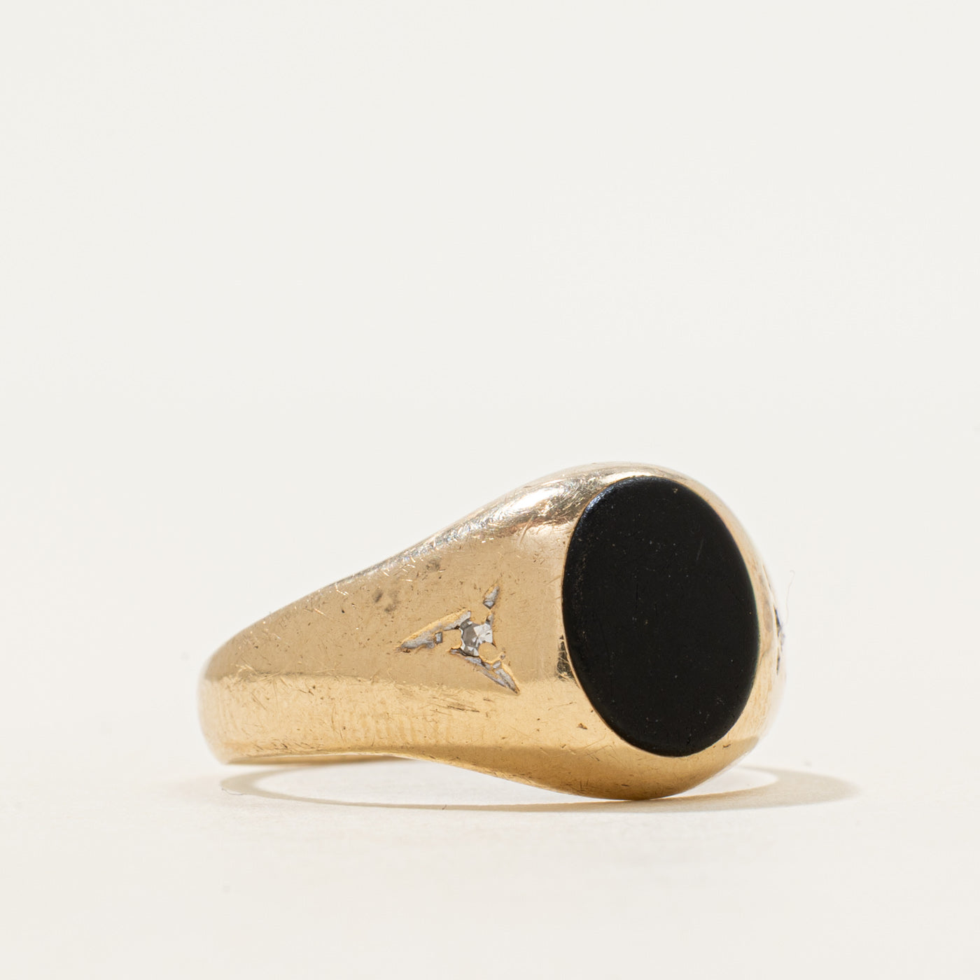 Flush Set Onyx & Diamond Signet Ring | 1.26ct, 0.006ctw | SZ 8.25