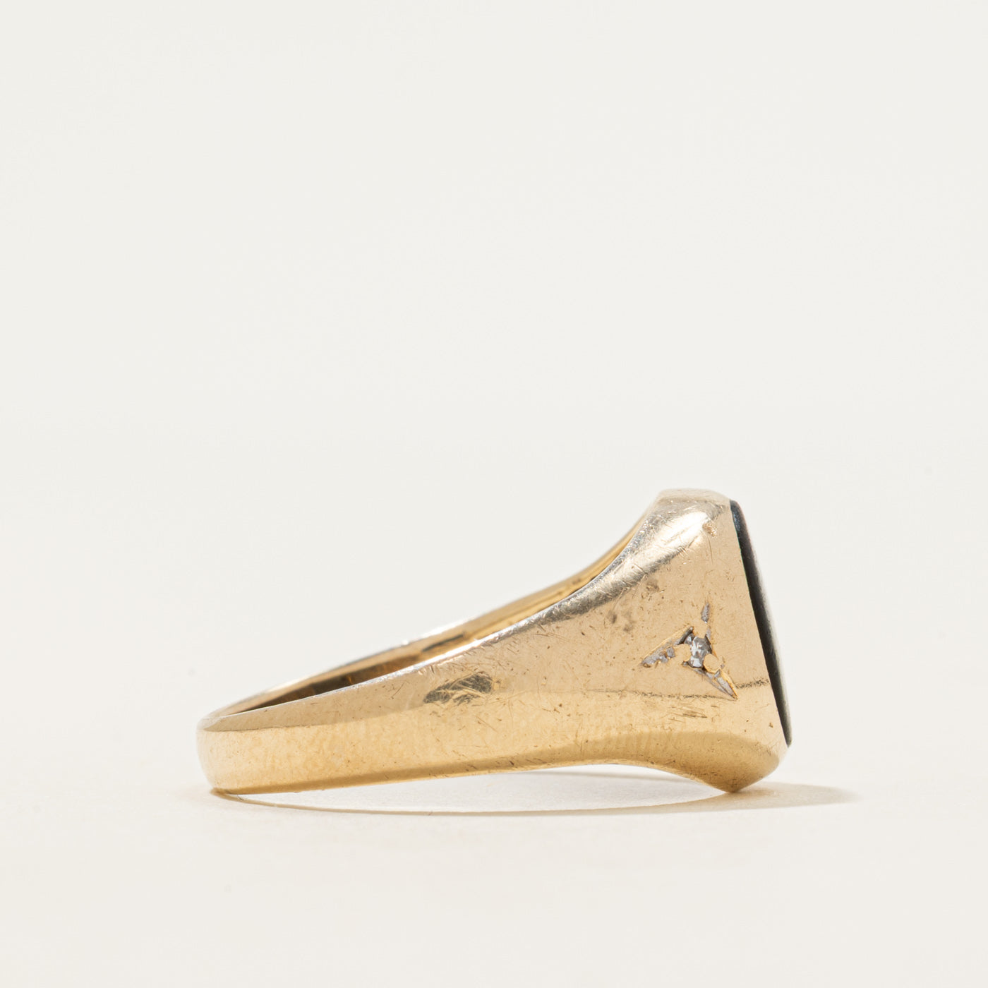 Flush Set Onyx & Diamond Signet Ring | 1.26ct, 0.006ctw | SZ 8.25