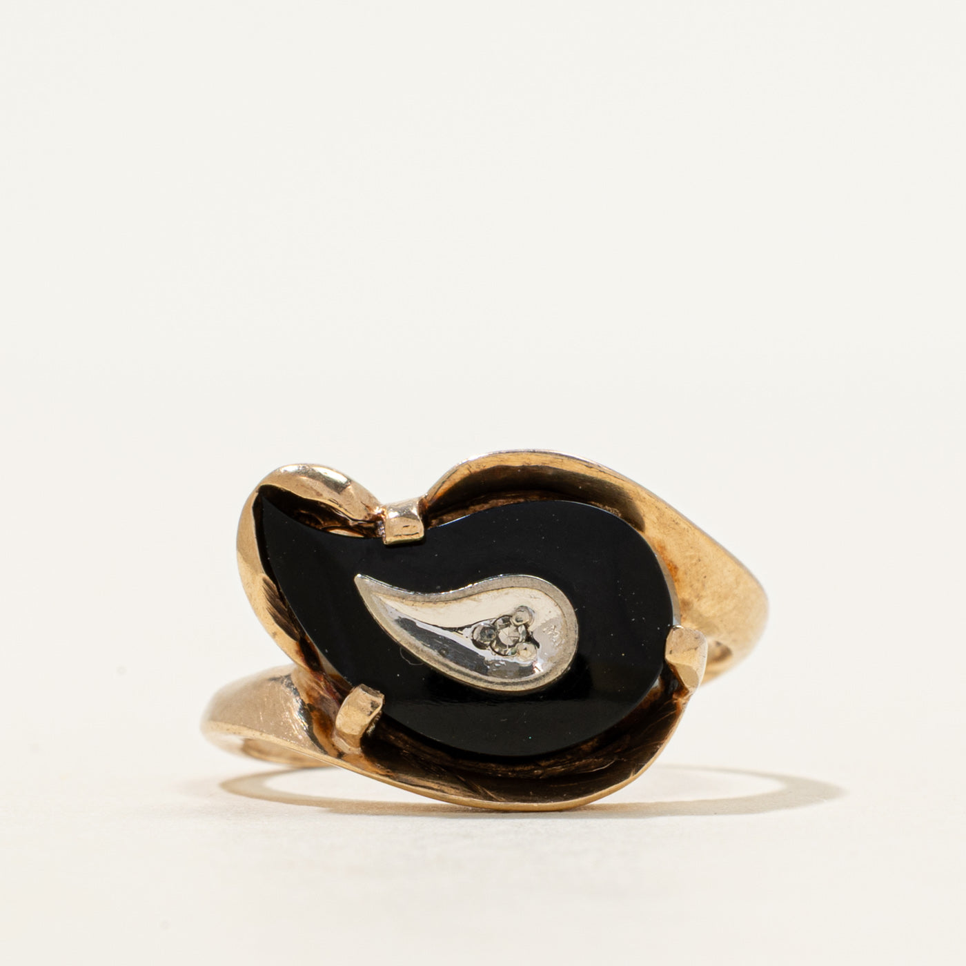 Onyx & Diamond Pear Shaped Bypass Ring | 1.60ct, 0.005ct | SZ 5.5