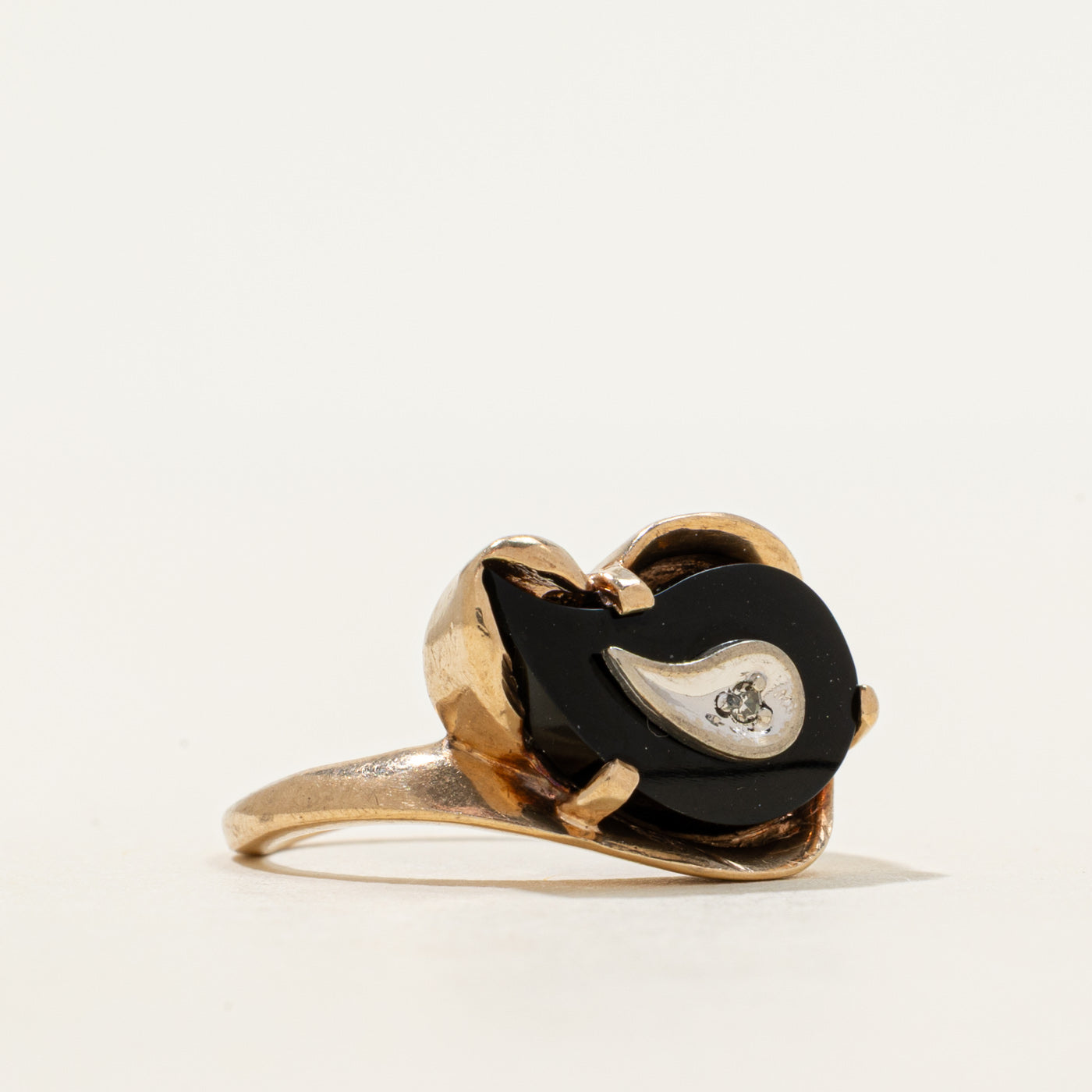 Onyx & Diamond Pear Shaped Bypass Ring | 1.60ct, 0.005ct | SZ 5.5
