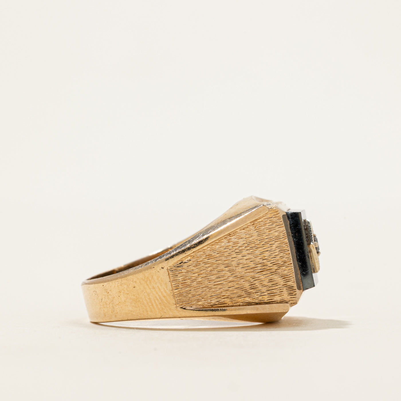 Hematite & Diamond Textured Signet Ring | 4.90ct, 0.02ct | SZ 10