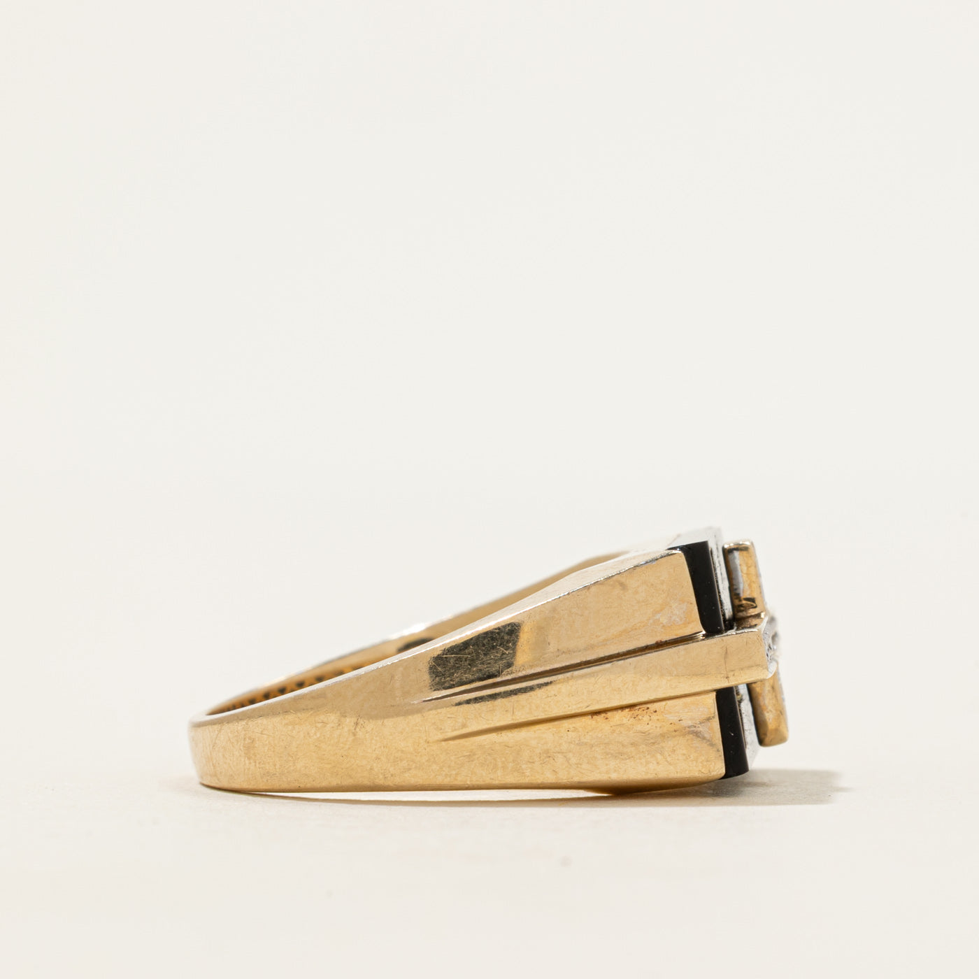 Onyx & Diamond Cross Signet Ring | 3.30ct, 0.04ctw | SZ 9.75