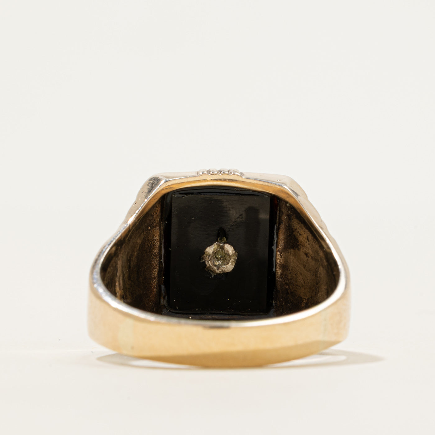 Onyx & Diamond Grooved Signet Ring | 3.25ct, 0.06ct | SZ 13