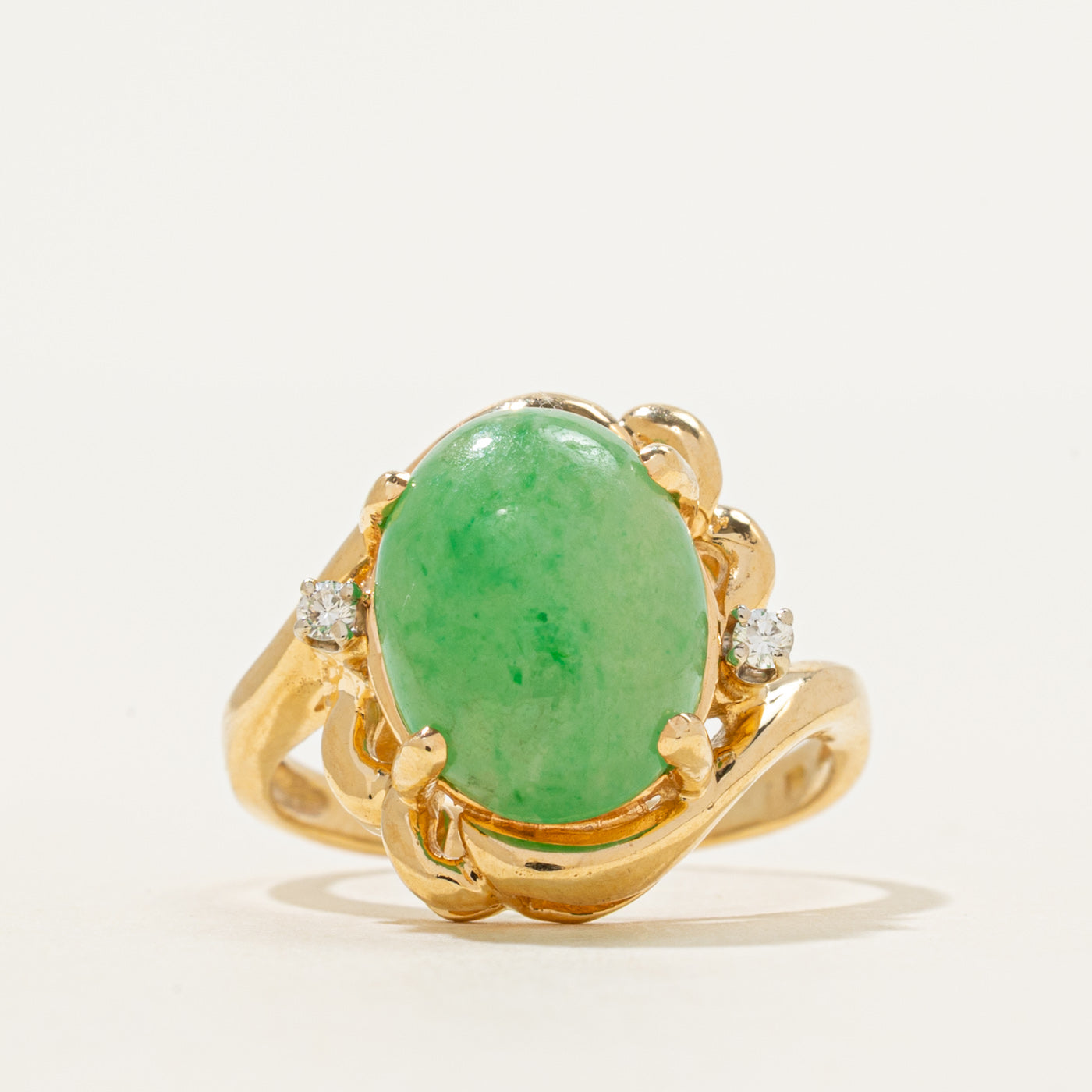 18k Jadeite & Diamond Bypass Cocktail Ring | 5.37ct, 0.05ctw | SZ 5.5
