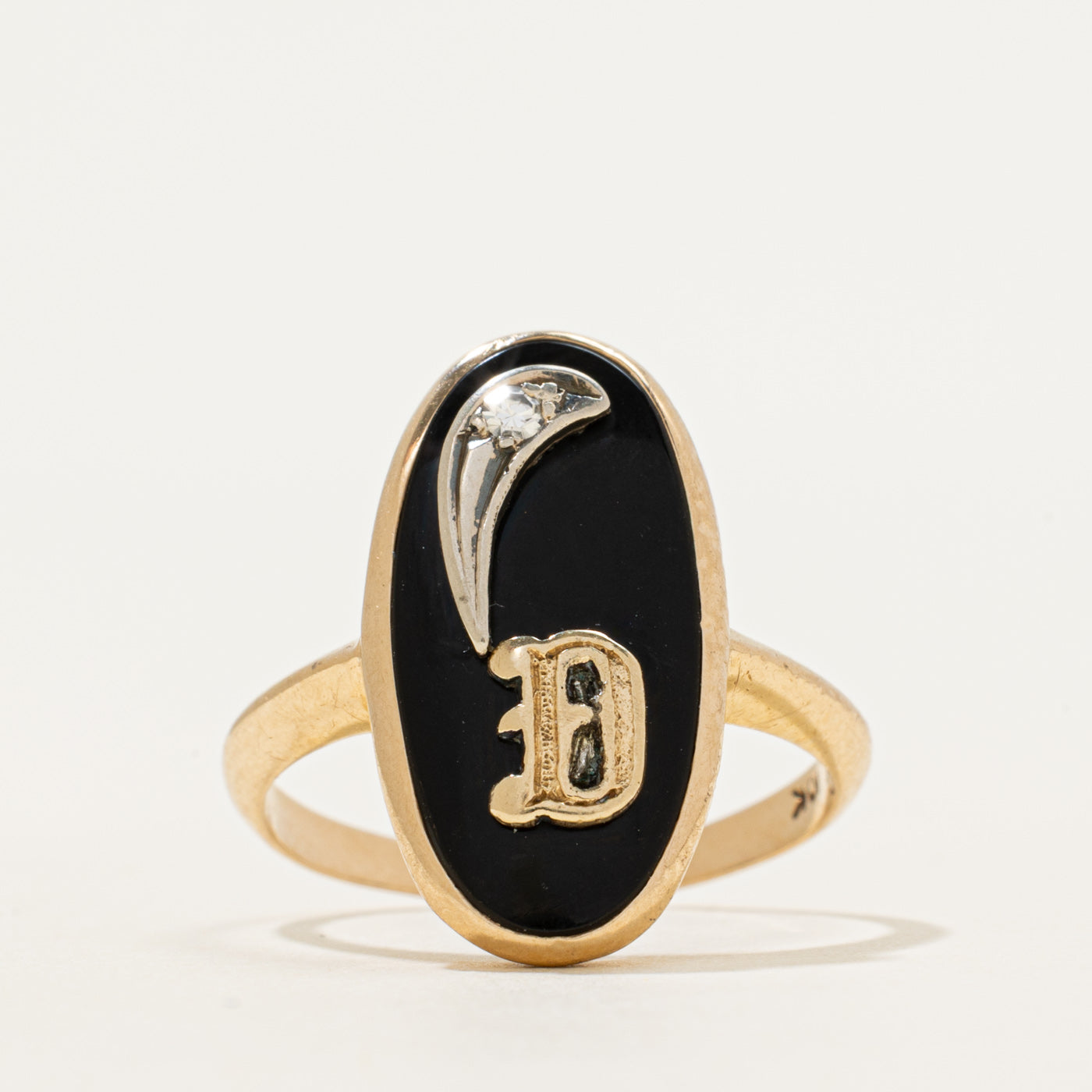 Bezel Set Onyx & Diamond "D" Initial Ring | 4.29ct, 0.02ct | SZ 7