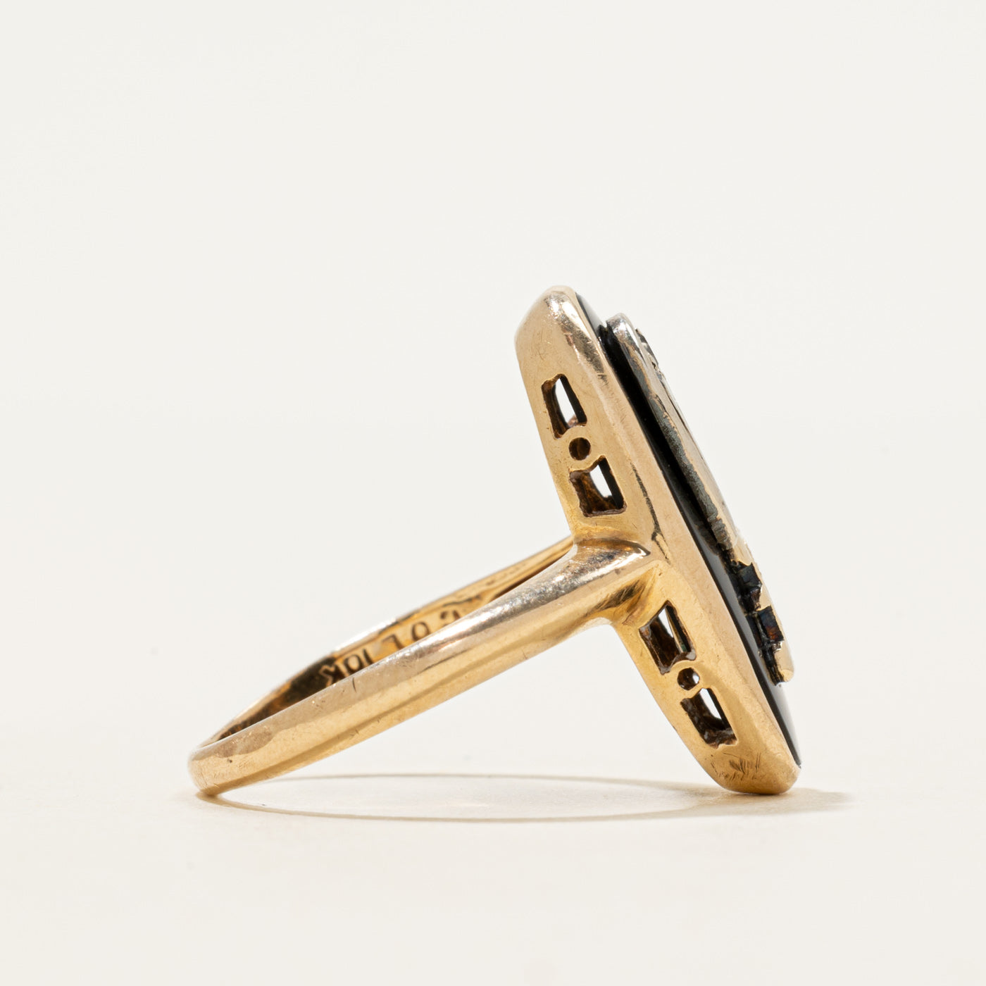 Bezel Set Onyx & Diamond "D" Initial Ring | 4.29ct, 0.02ct | SZ 7