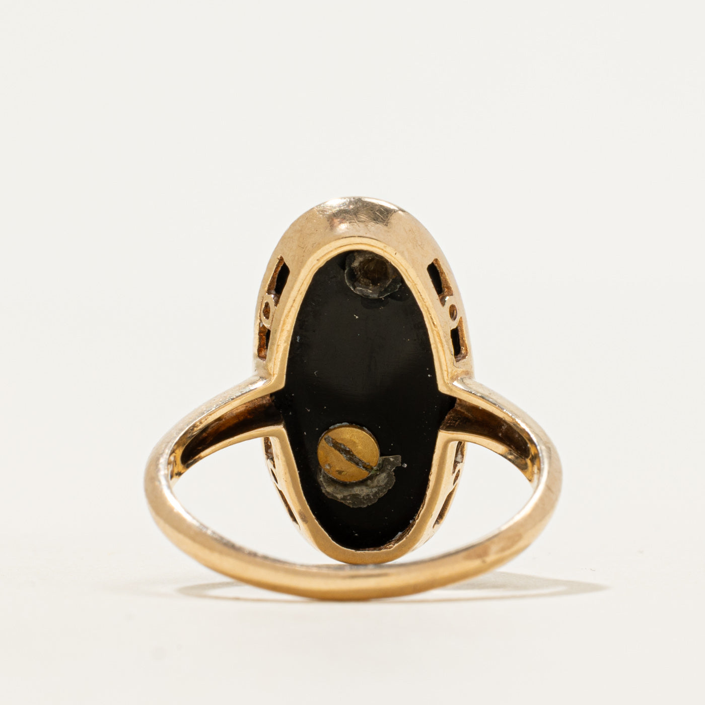 Bezel Set Onyx & Diamond "D" Initial Ring | 4.29ct, 0.02ct | SZ 7