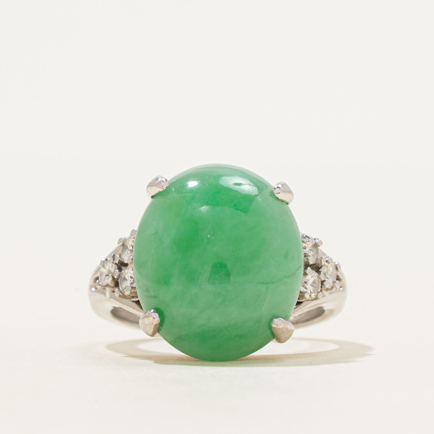 18k Cabochon Jadeite & Diamond Cocktail Ring | 11.16ct, 0.24ctw | SZ 5.5