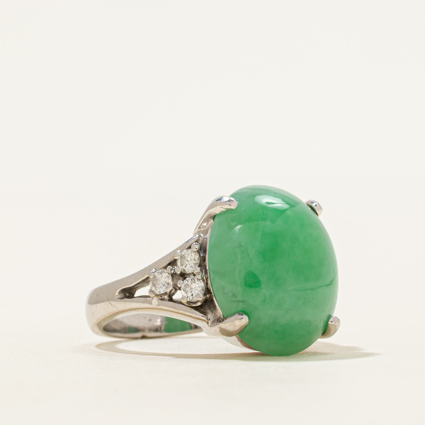 18k Cabochon Jadeite & Diamond Cocktail Ring | 11.16ct, 0.24ctw | SZ 5.5