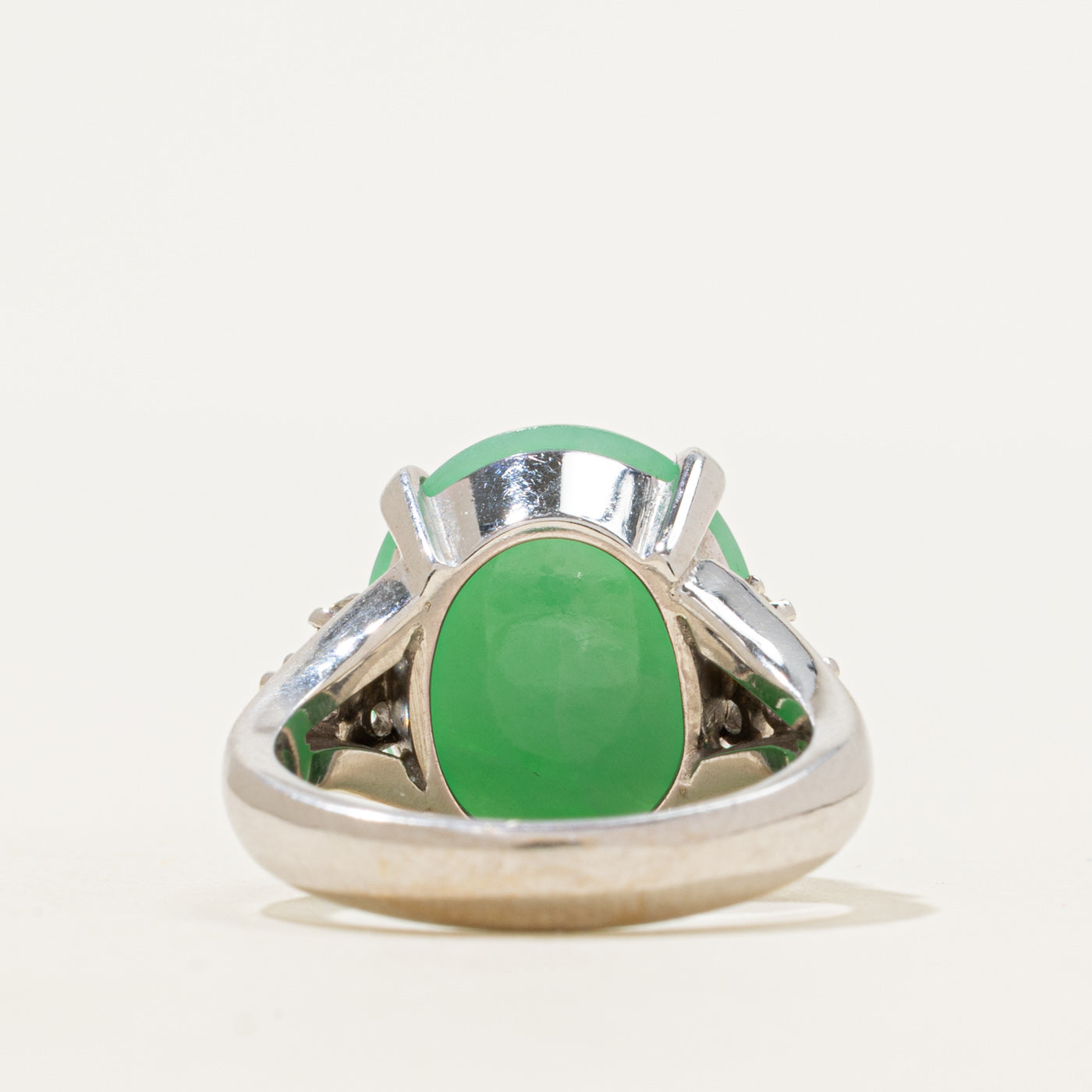 18k Cabochon Jadeite & Diamond Cocktail Ring | 11.16ct, 0.24ctw | SZ 5.5