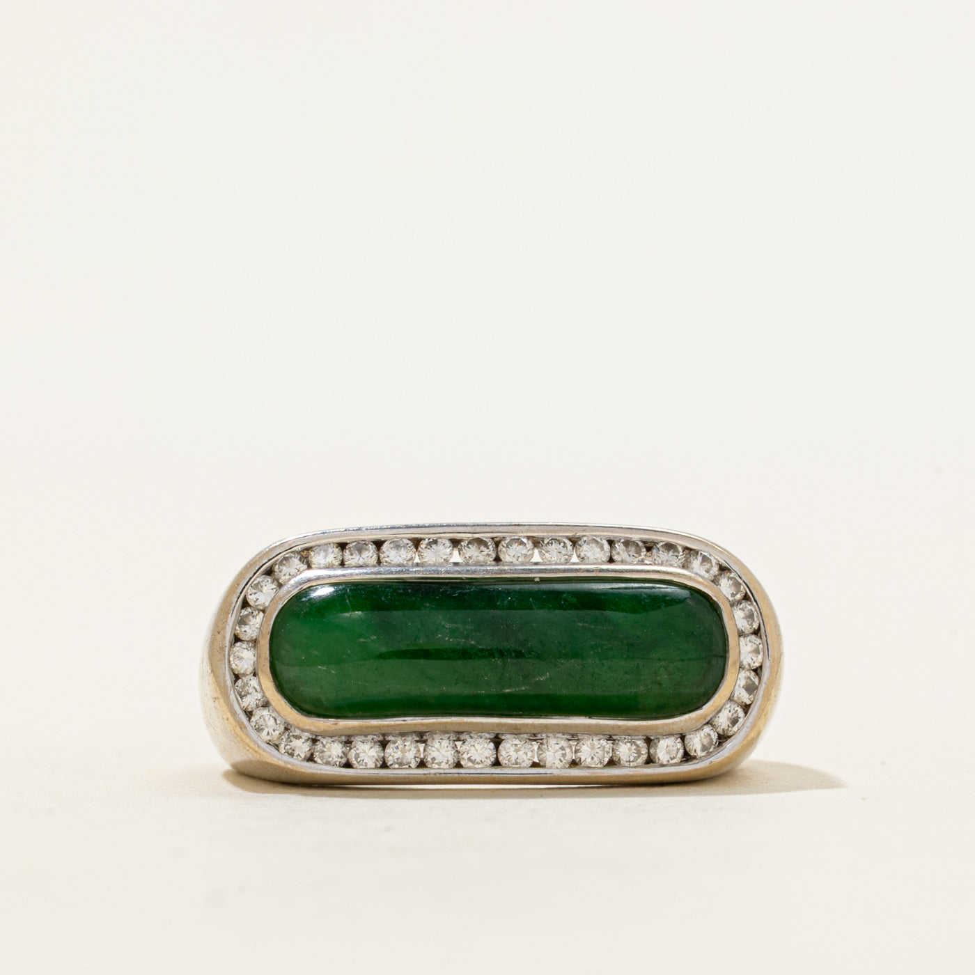 18k East West Jadeite & Diamond Halo Ring | 2.24ct , 0.33ctw | SZ 7.25