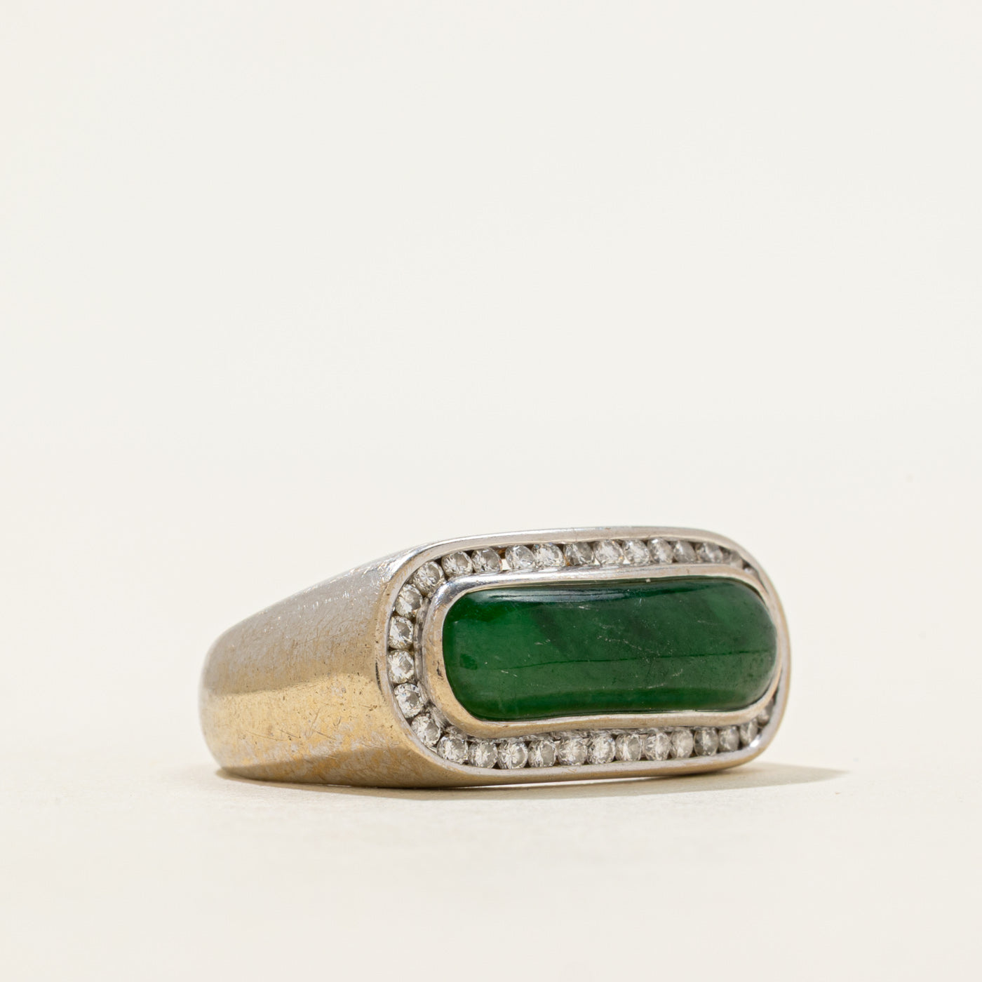 18k East West Jadeite & Diamond Halo Ring | 2.24ct , 0.33ctw | SZ 7.25