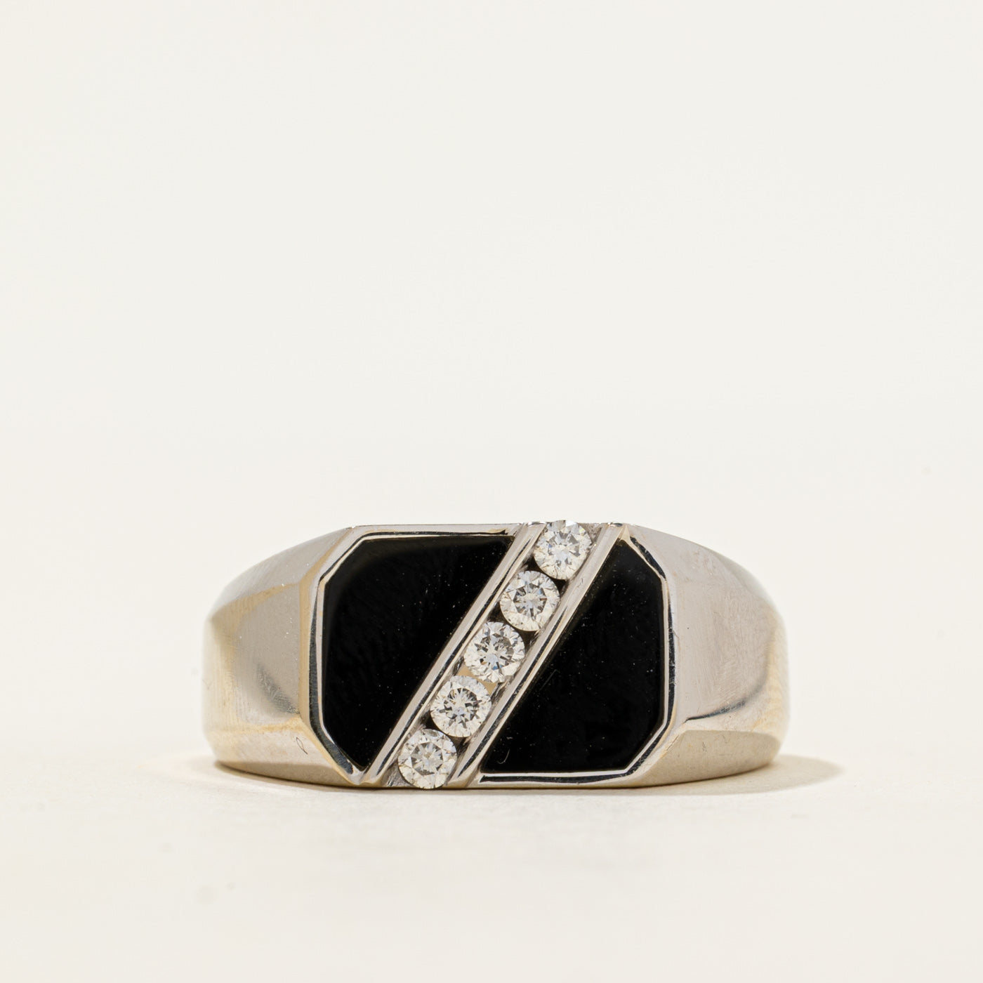18k Onyx & Diagonal Diamond Octagon Signet Ring | 2.10ctw, 0.15ctw | SZ 9.5