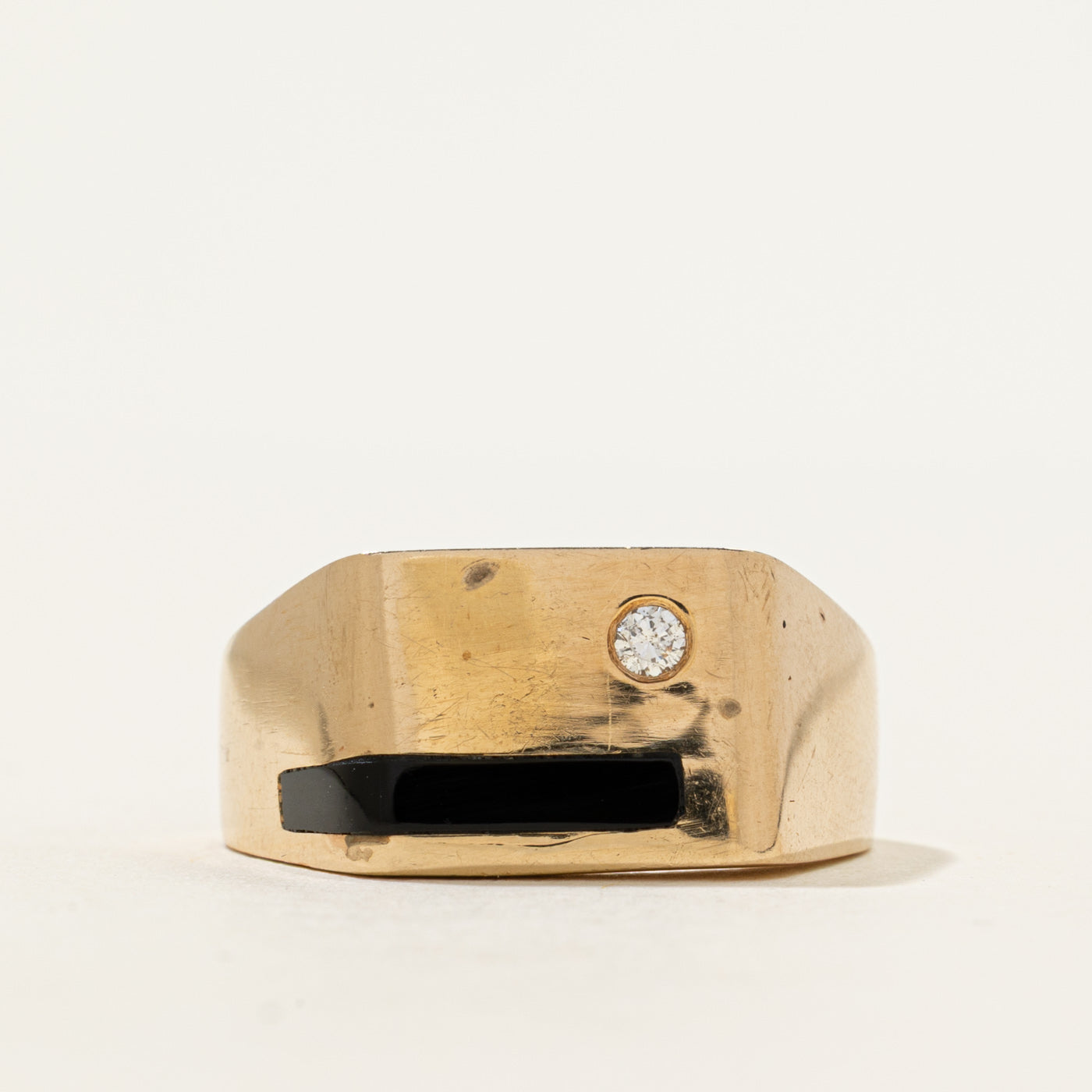 Flush Set Diamond Plain Enamel Signet Ring | 0.06ct | SZ 10