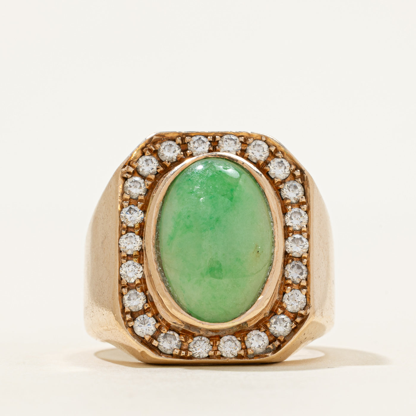 Cabochon Jadeite & Diamond Halo Cocktail Ring | 7.48ct, 0.88ctw | SZ 11