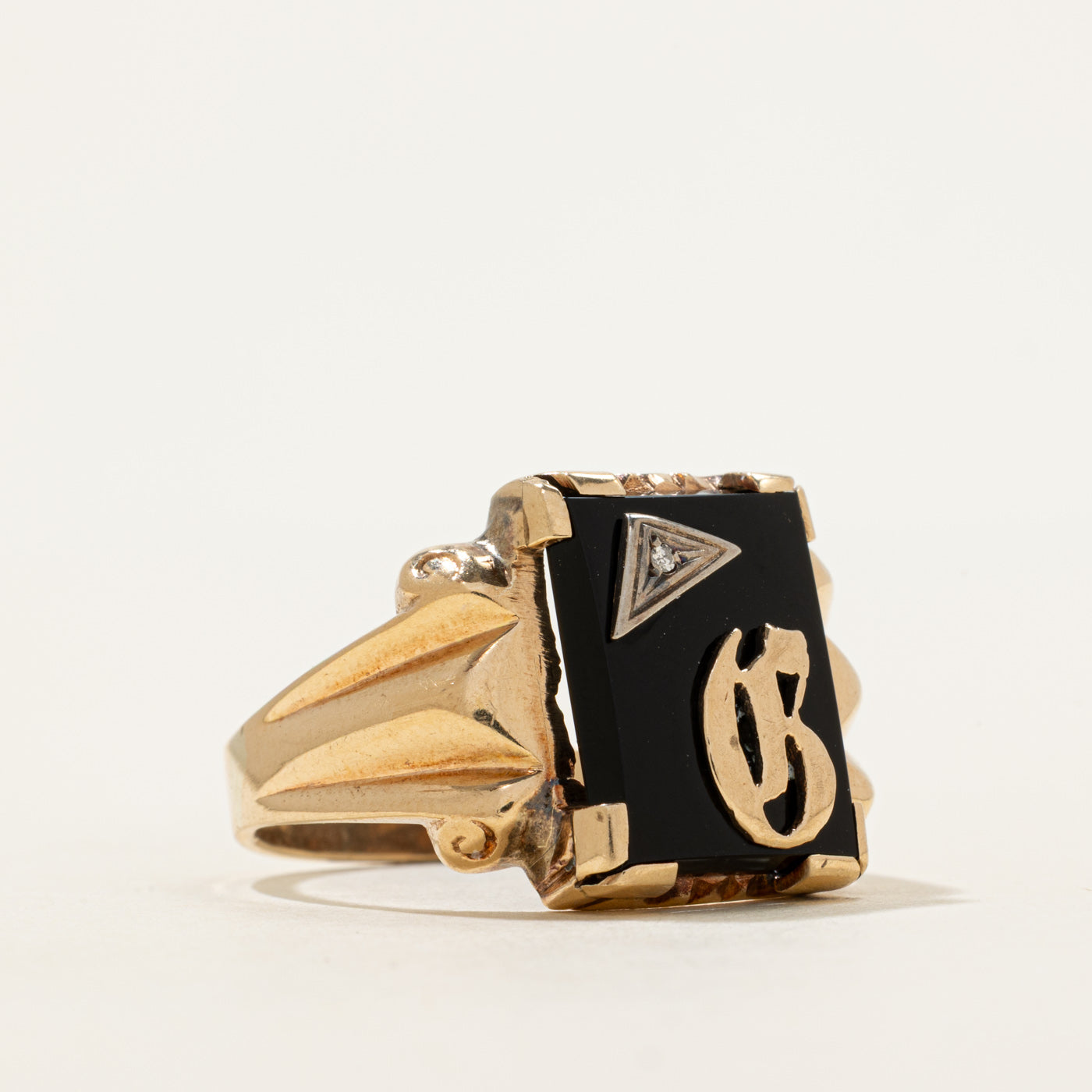 Onyx & Diamond Initial Ring | 3.44ct, 0.003ct | SZ 13.5
