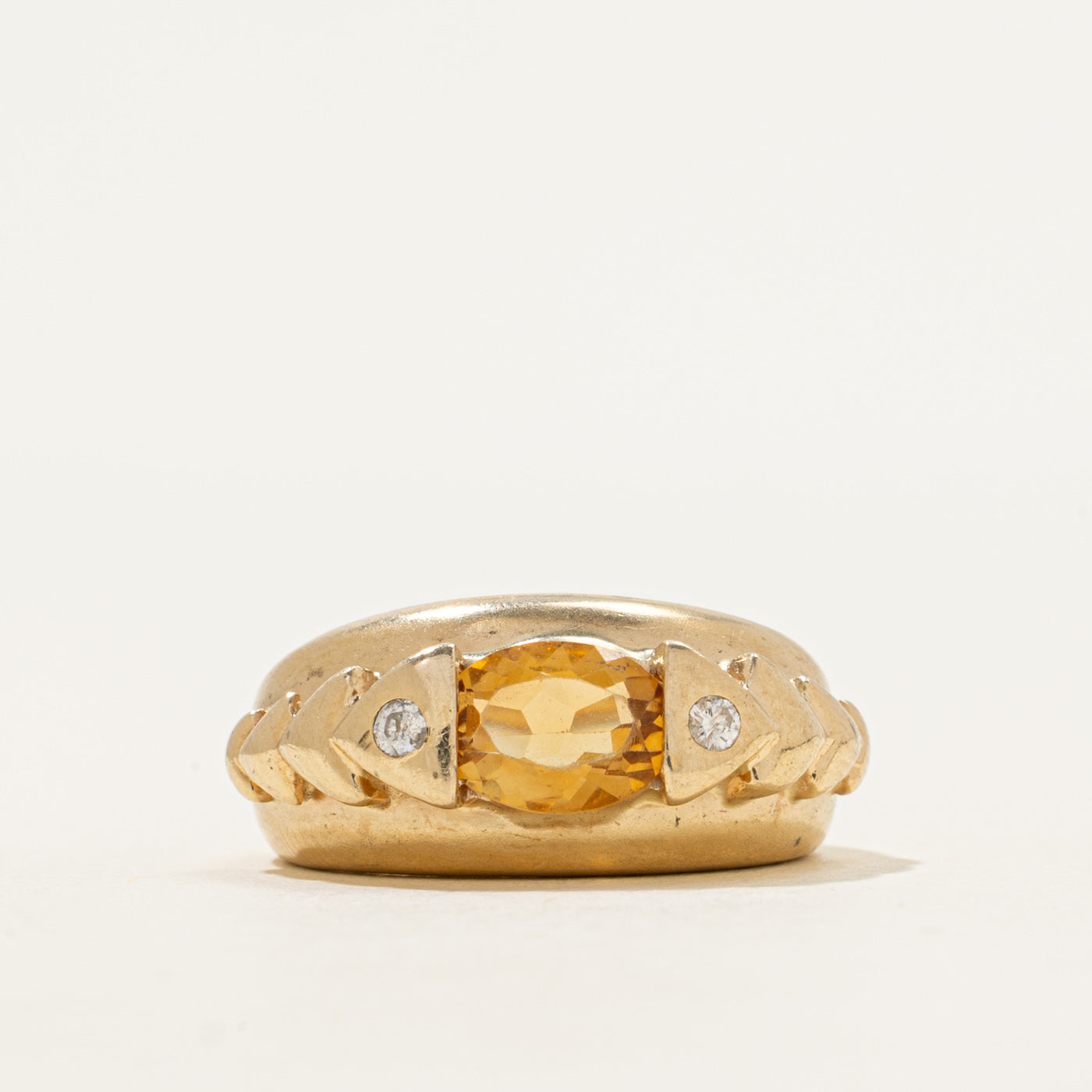 East West Citrine & Diamond Triangle Dome Ring | 0.86ct, 0.04ctw | SZ 5.25