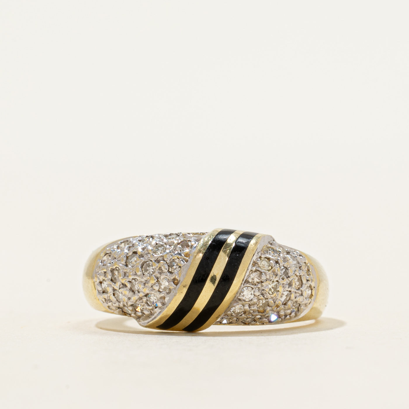 Pave Set Diamond Diagonal Enamel Dome Ring | 0.18ctw | SZ 7.5