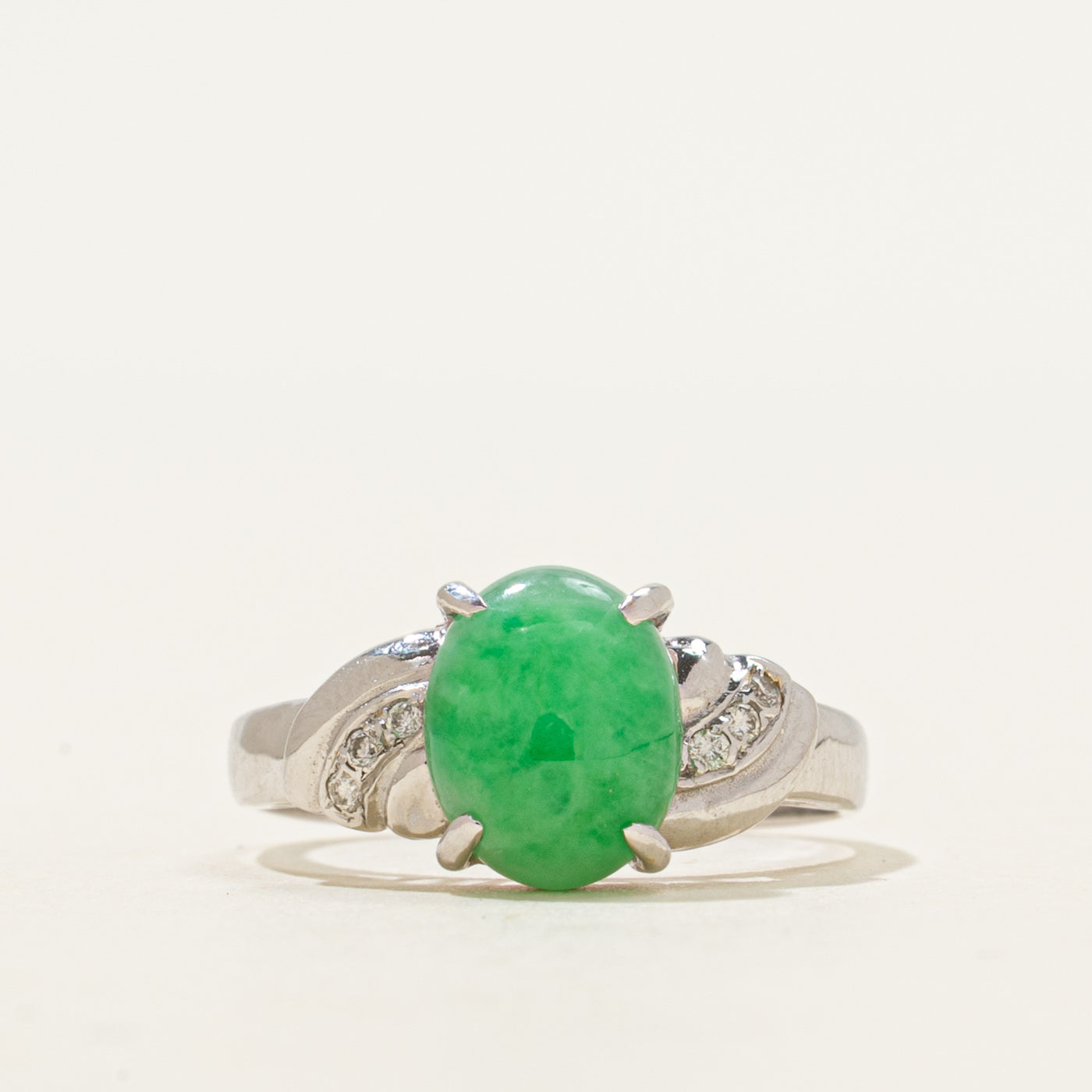 Cabochon Jadeite & Diamond Ring | 1.58ct, 0.03ctw | SZ 5