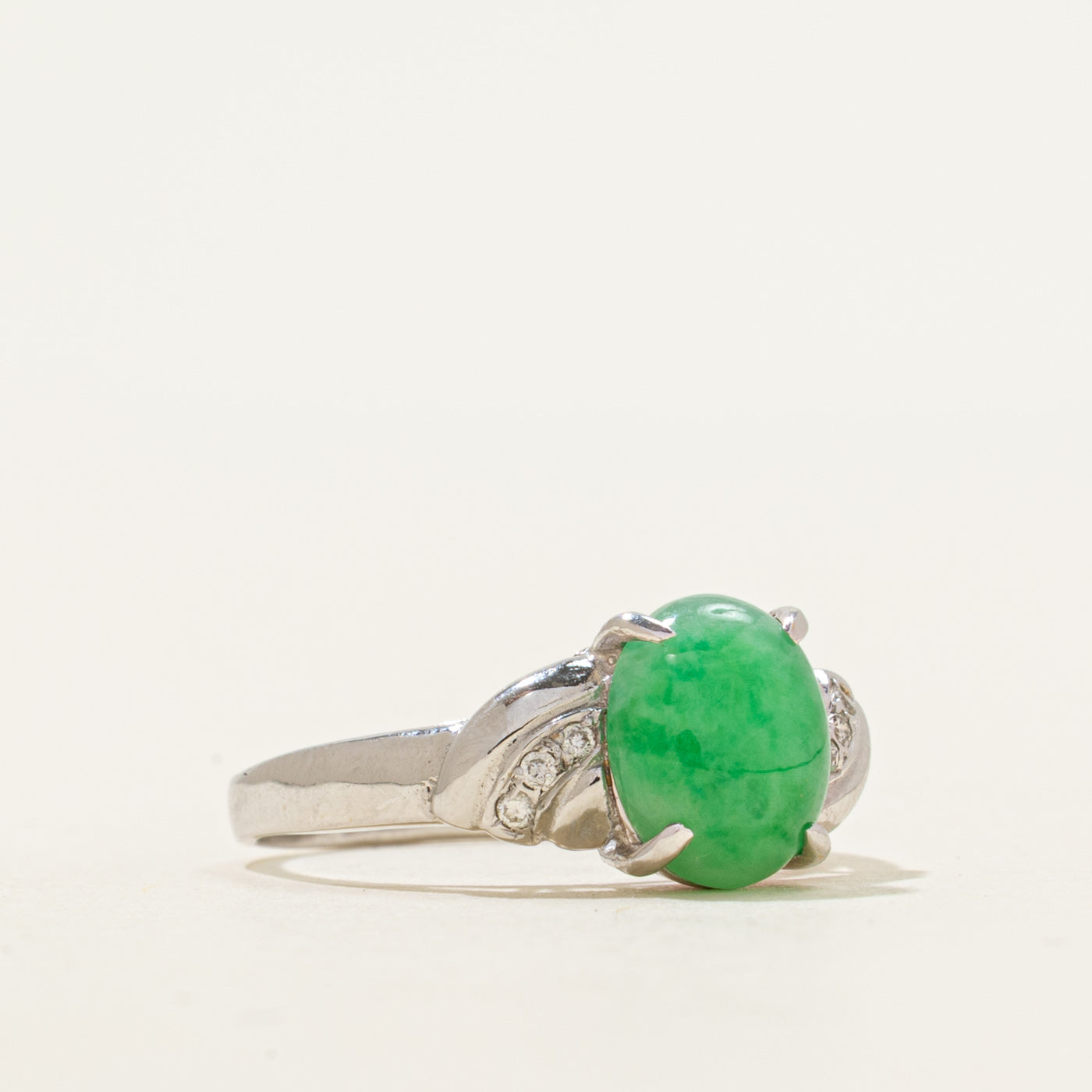 Cabochon Jadeite & Diamond Ring | 1.58ct, 0.03ctw | SZ 5