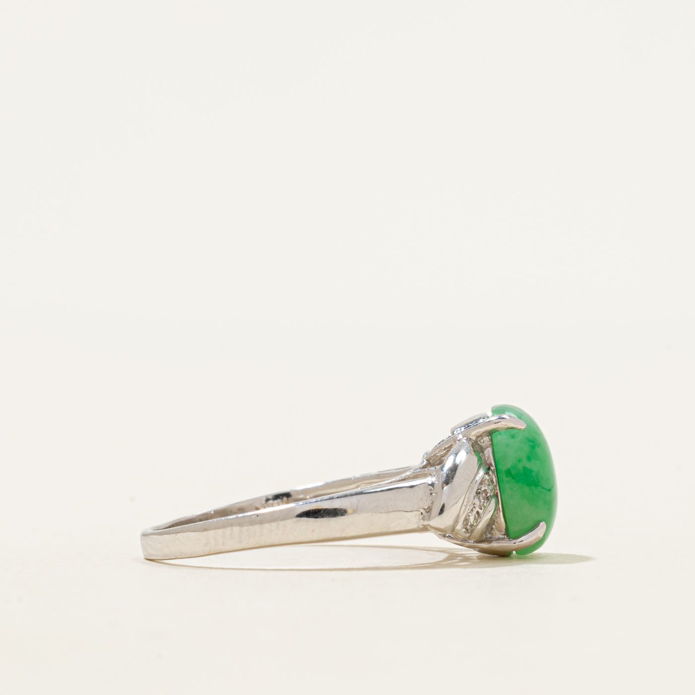 Cabochon Jadeite & Diamond Ring | 1.58ct, 0.03ctw | SZ 5